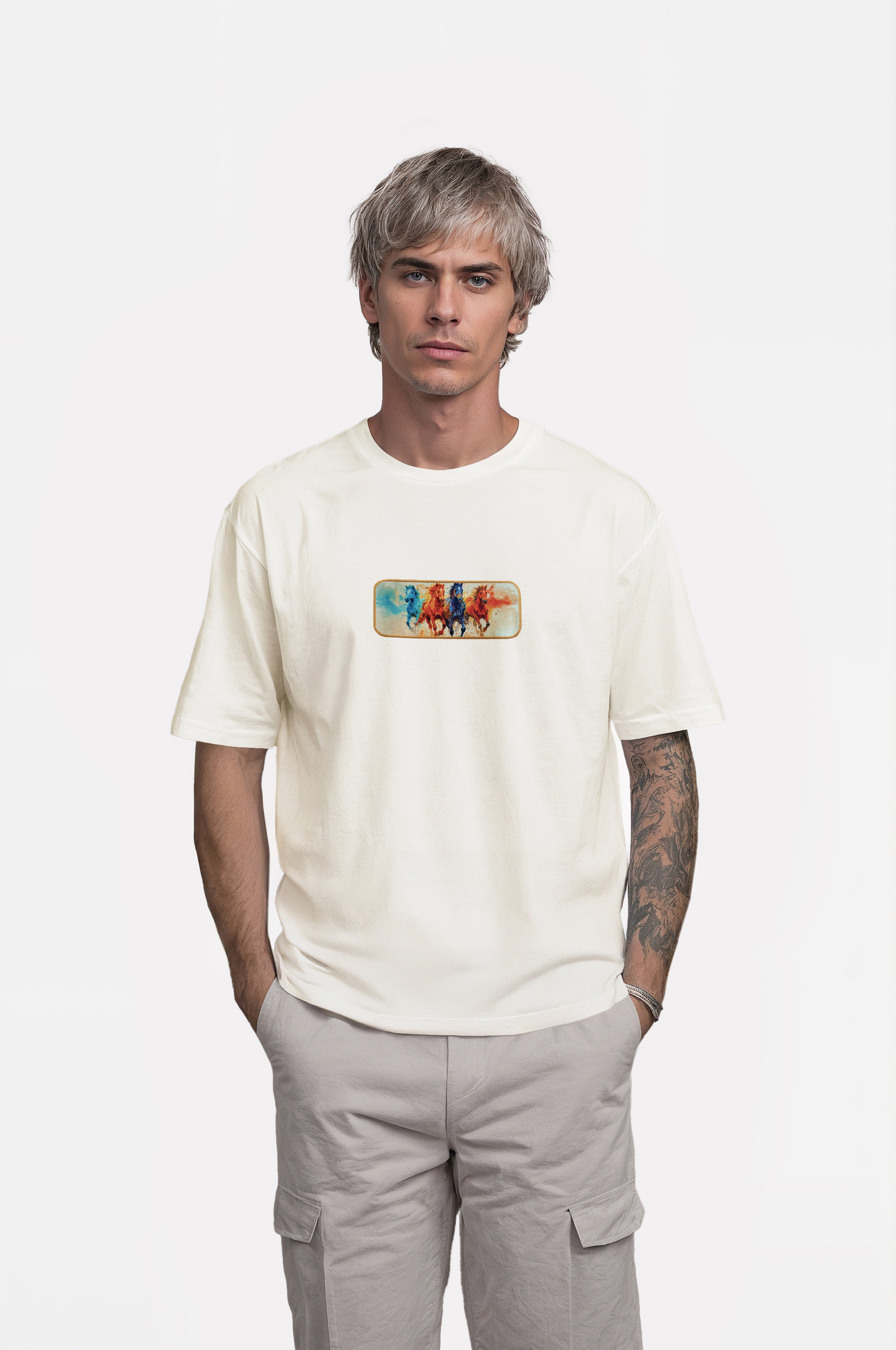 Oversize T-Shirt Horse's Kenar Buttom Nakış