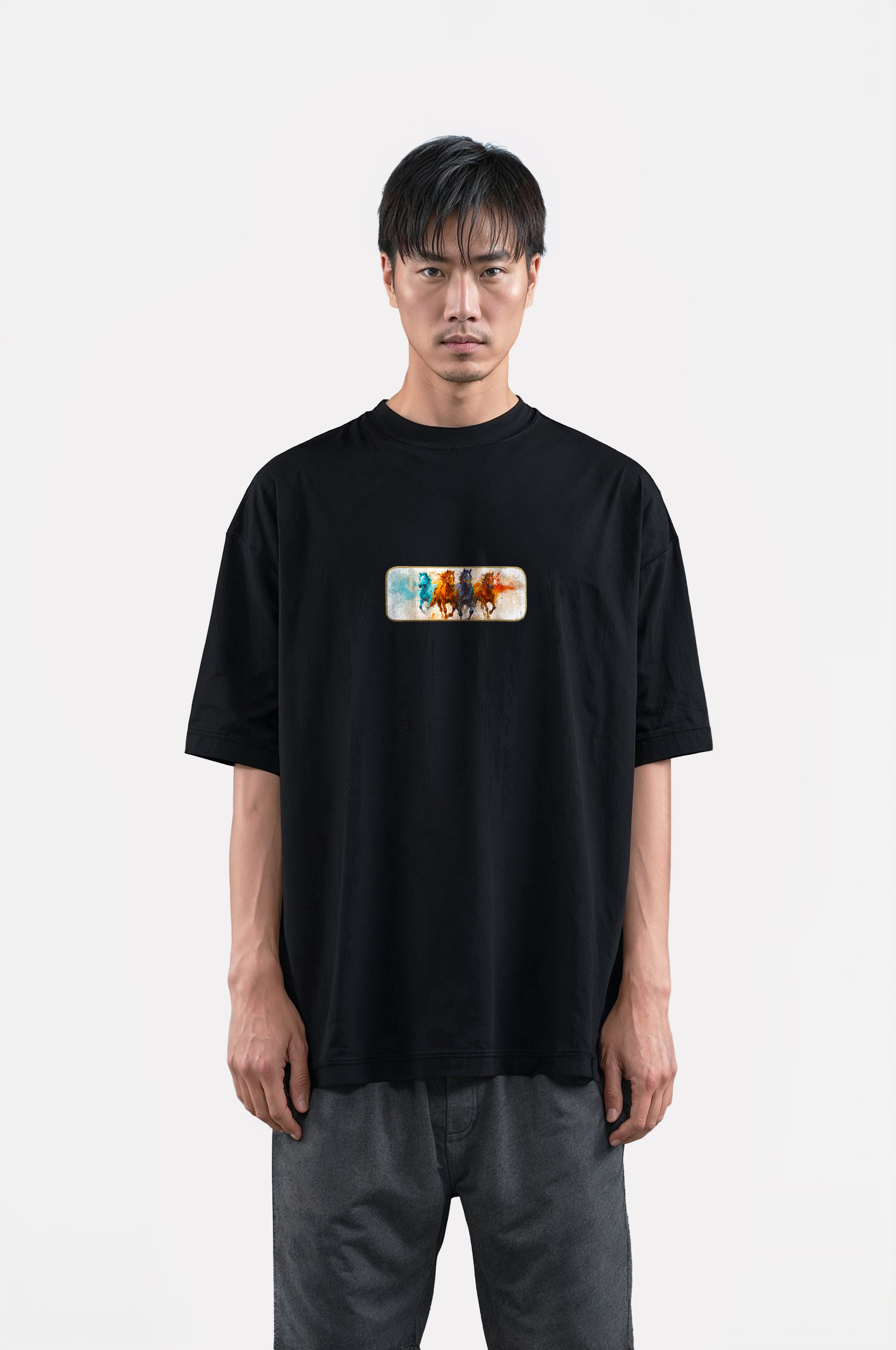 Oversize T-Shirt Horse's Kenar Buttom Nakış
