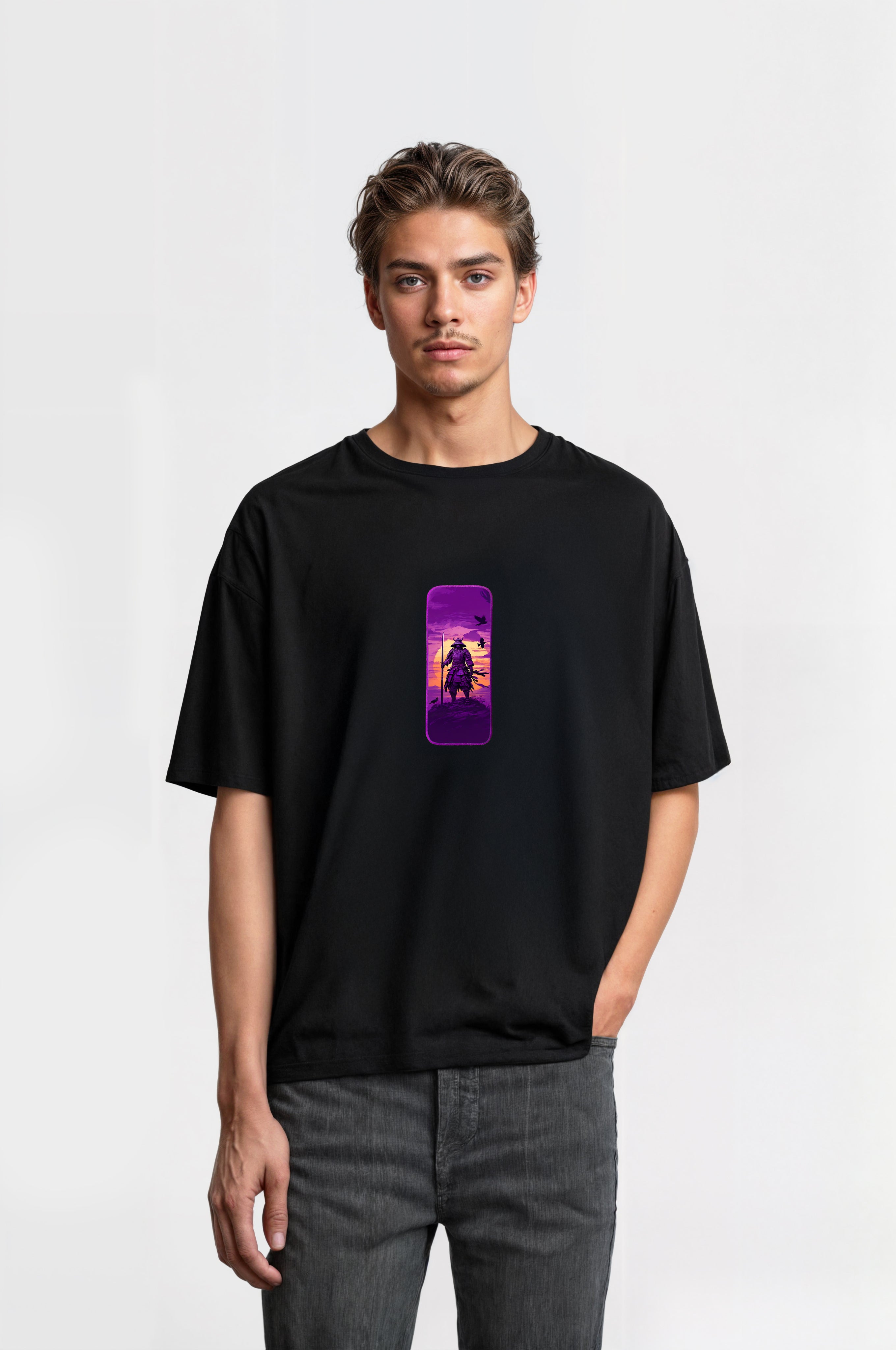 Oversize T-Shirt Crow Samurai Kenar Buttom Nakış