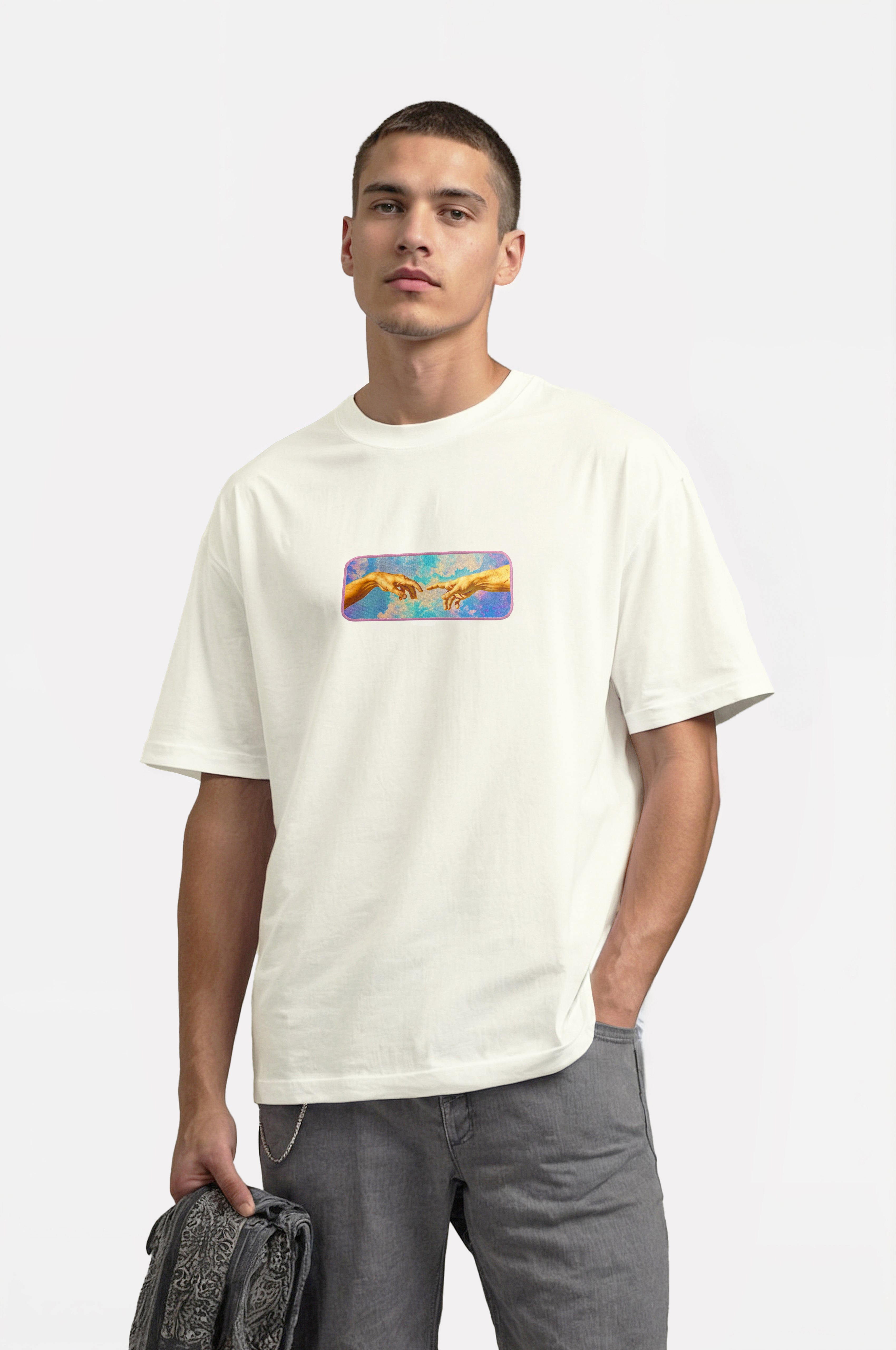 Oversize T-Shirt M.Buonarroti Kenar Buttom Nakış - Loss Buttom