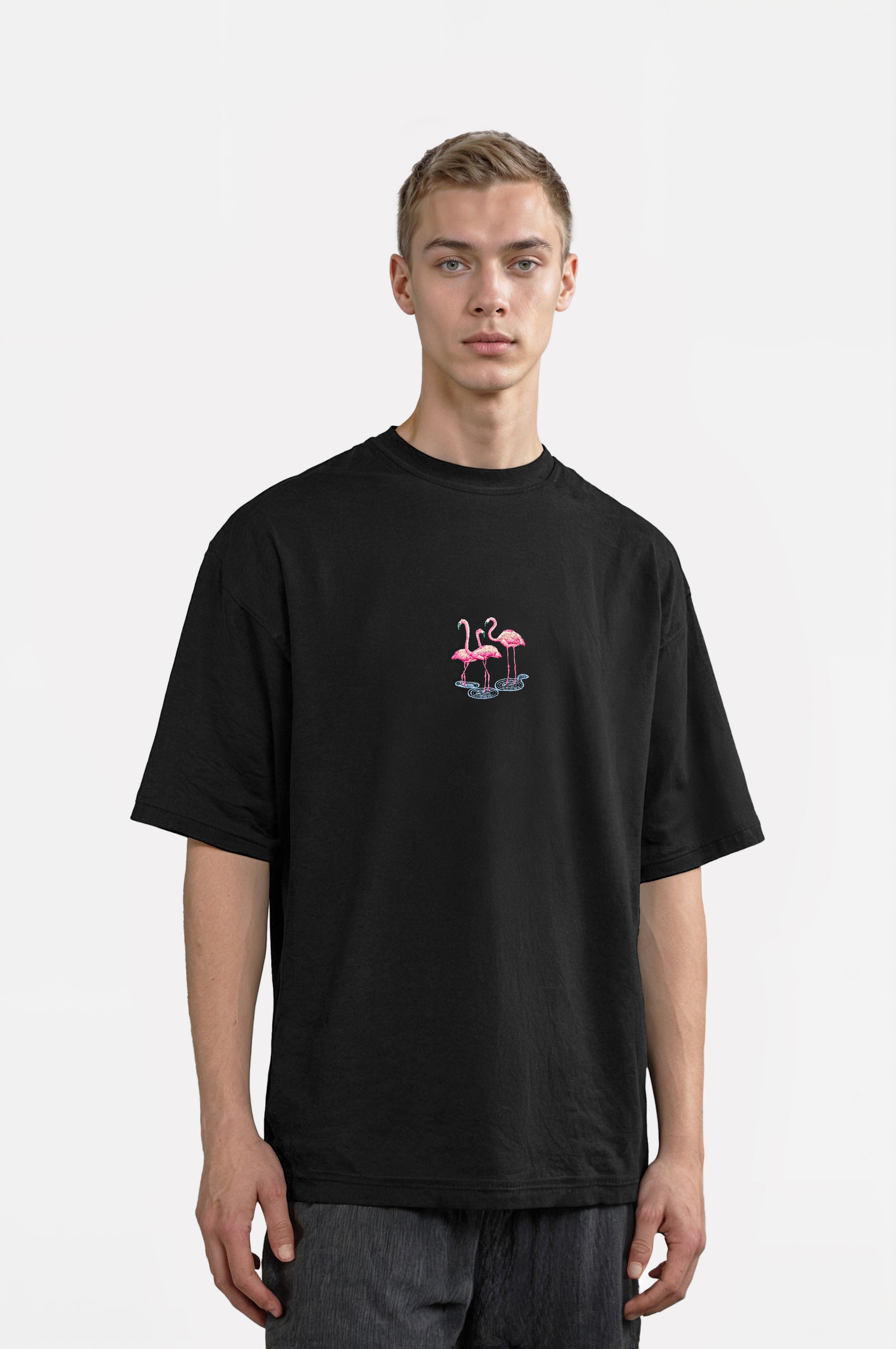 Oversize T-Shirt Flamingo's Nakış - Loss Buttom