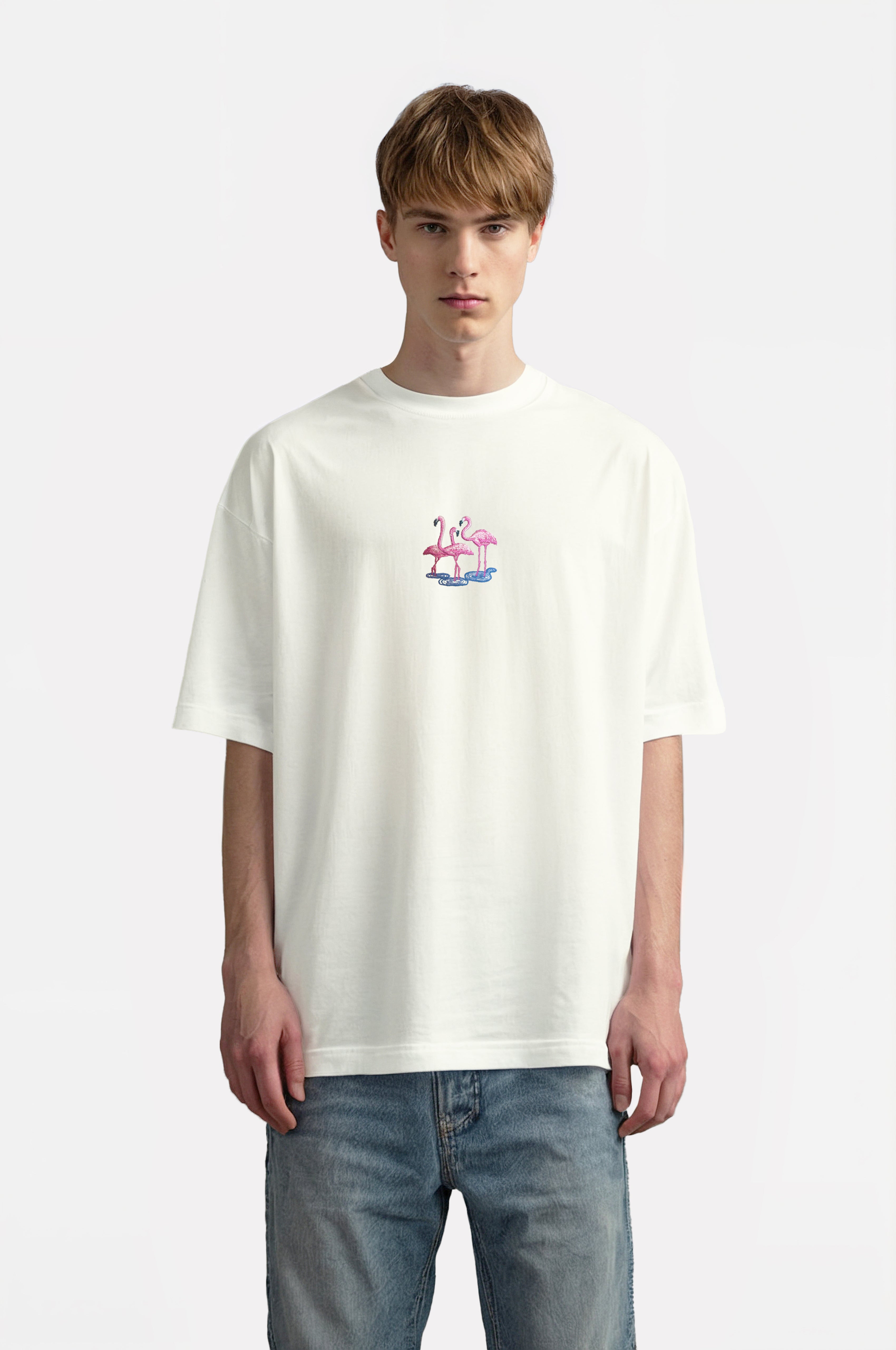 Oversize T-Shirt Flamingo's Nakış - Loss Buttom