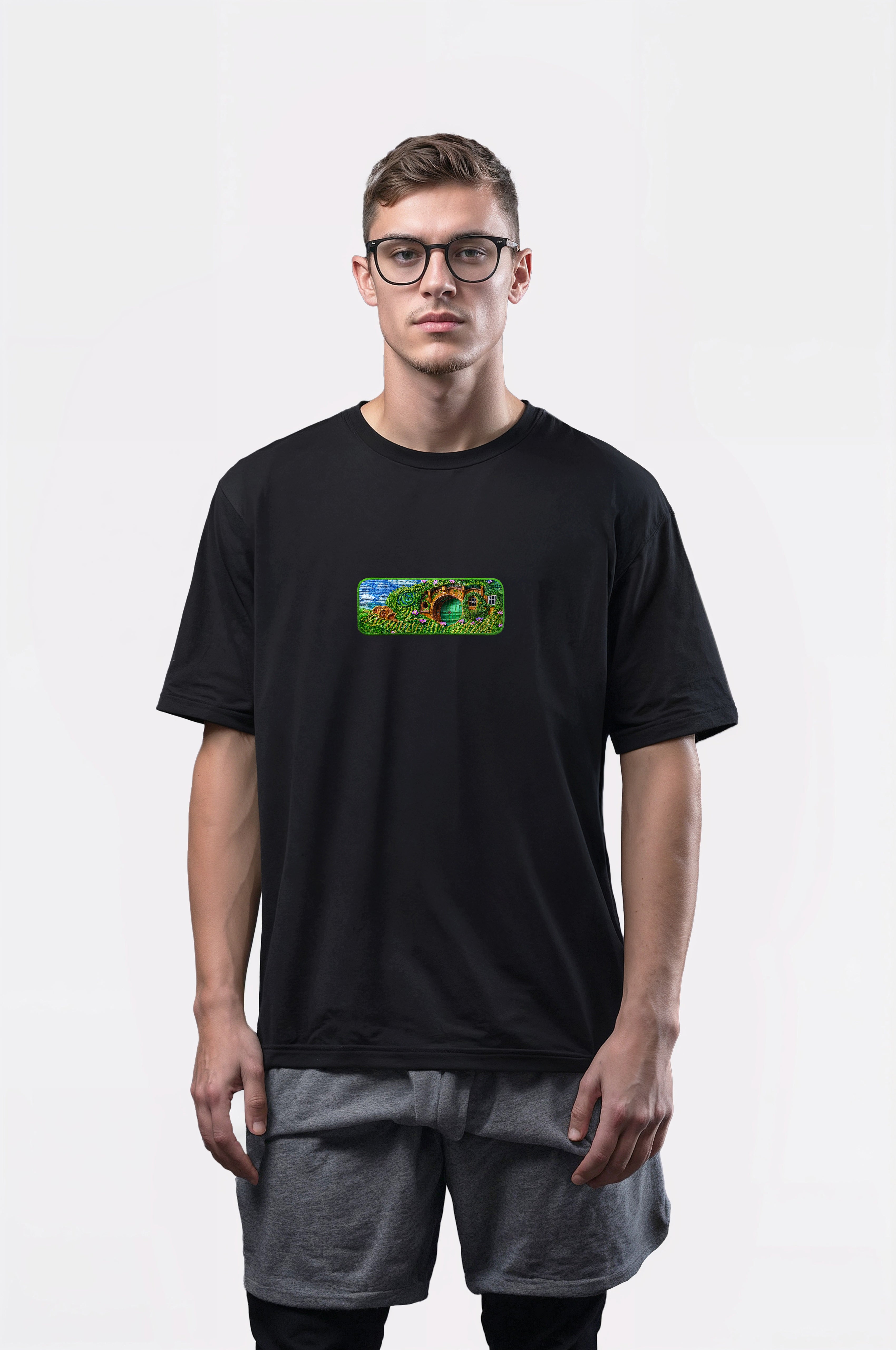 Oversize T-Shirt Hobbit Home Buttom Kenar Nakış