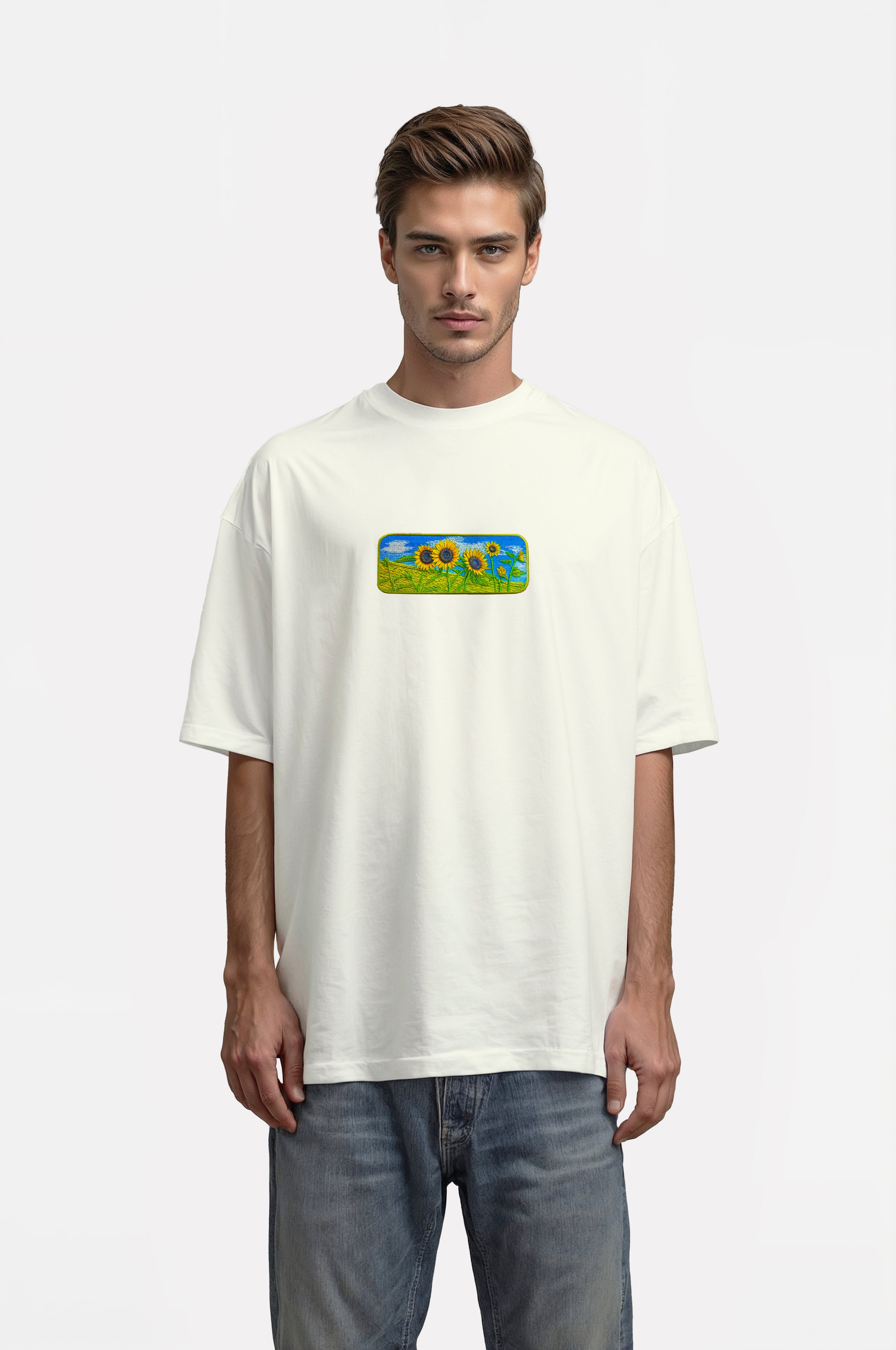 Oversize T-Shirt Daisy Buttom Kenar Nakış