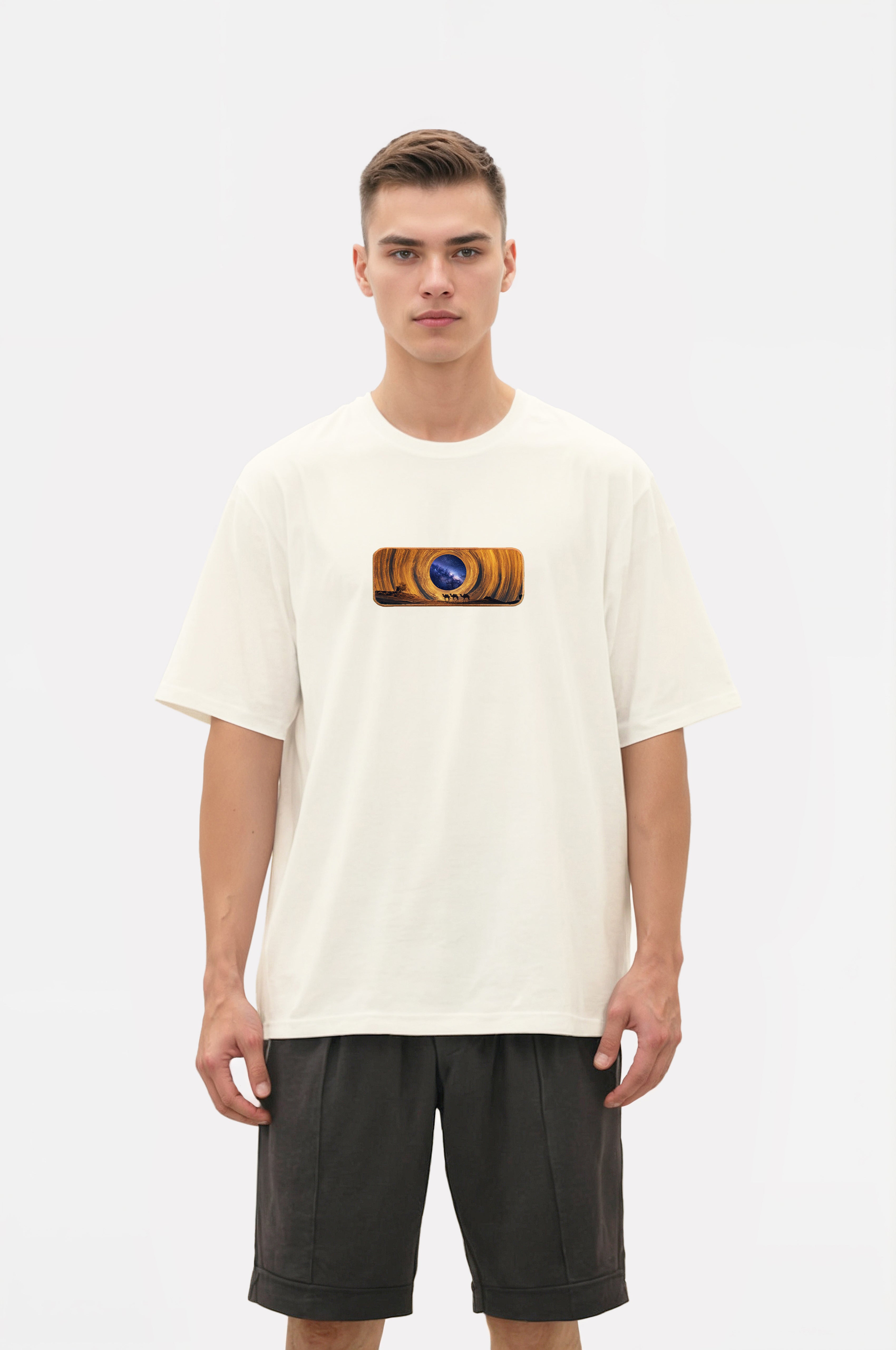 Oversize T-Shirt Space Sahra Kenar Buttom Nakış