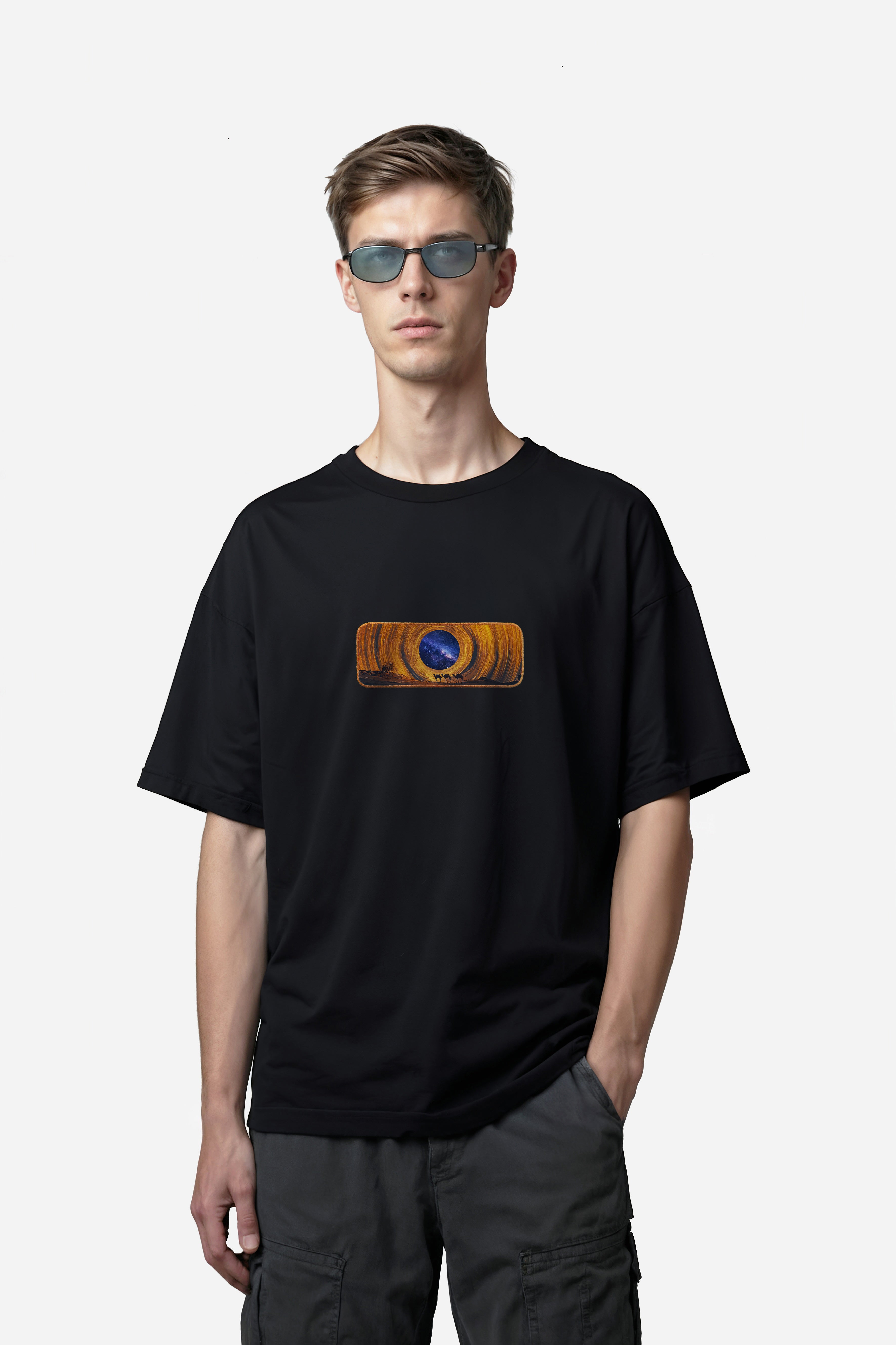 Oversize T-Shirt Space Sahra Kenar Buttom Nakış