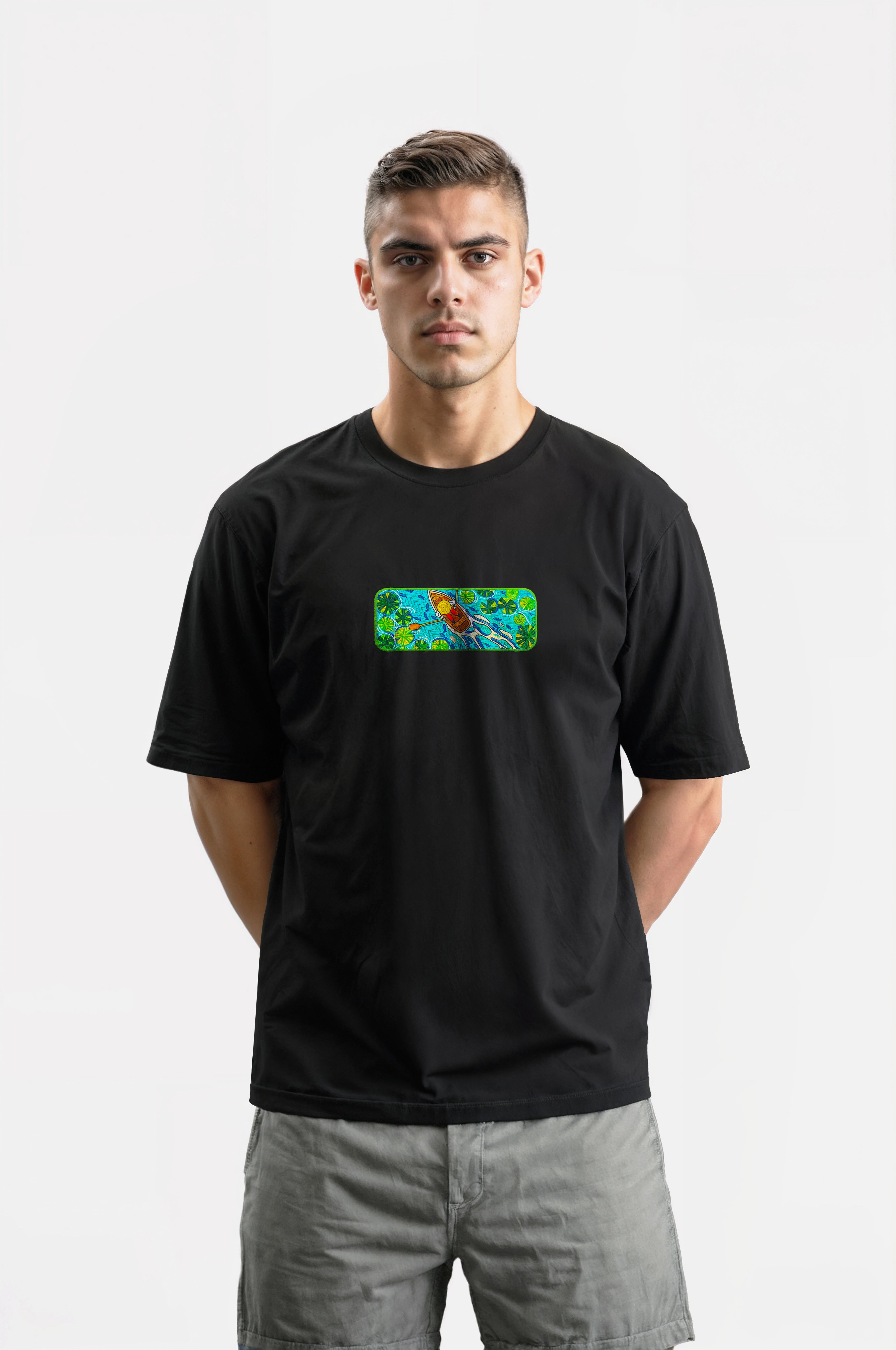 Oversize T-Shirt Green Dinghy Kenar Buttom Nakış