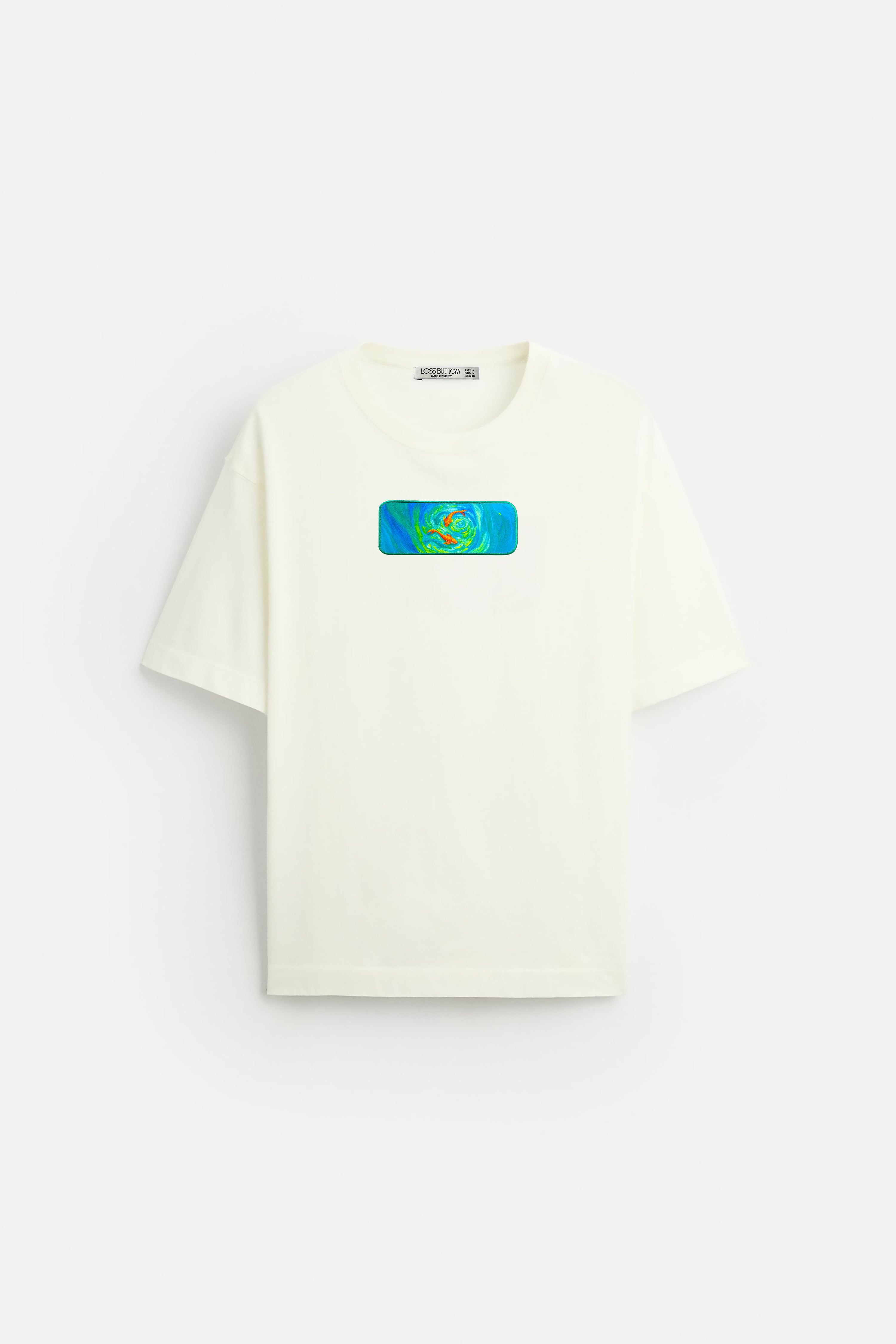 Oversize T-Shirt Three Fish Farm Kenar Buttom Nakış - Loss Buttom