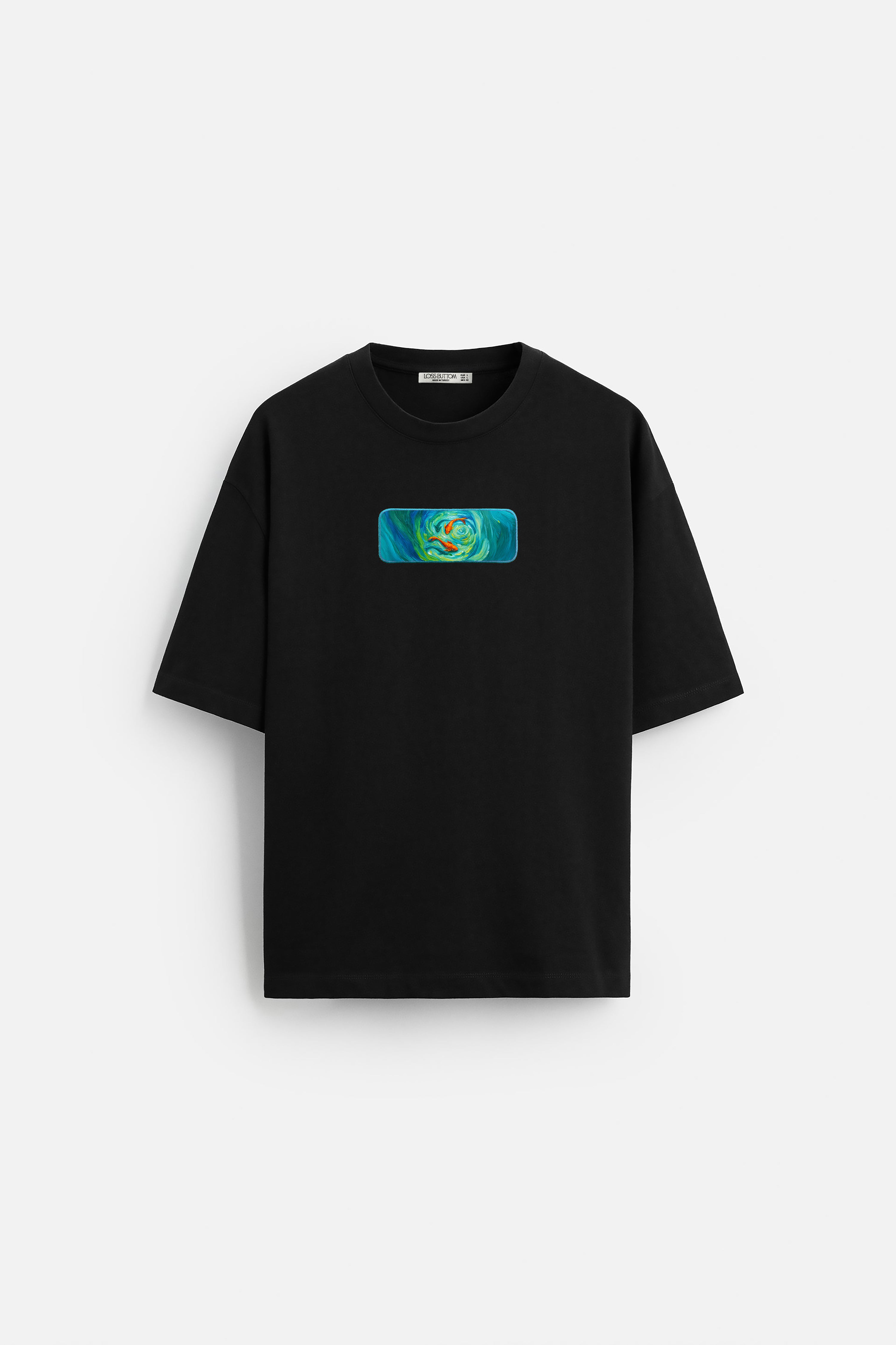 Oversize T-Shirt Three Fish Farm Kenar Buttom Nakış - Loss Buttom