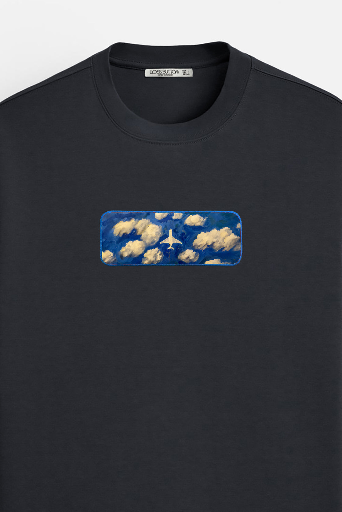 Oversize T-Shirt Plane Maldives Buttom Kenar Nakış