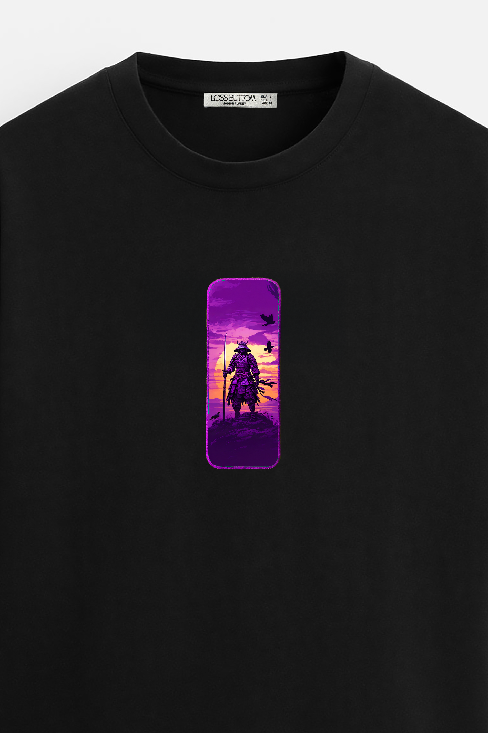 Oversize T-Shirt Crow Samurai Kenar Buttom Nakış