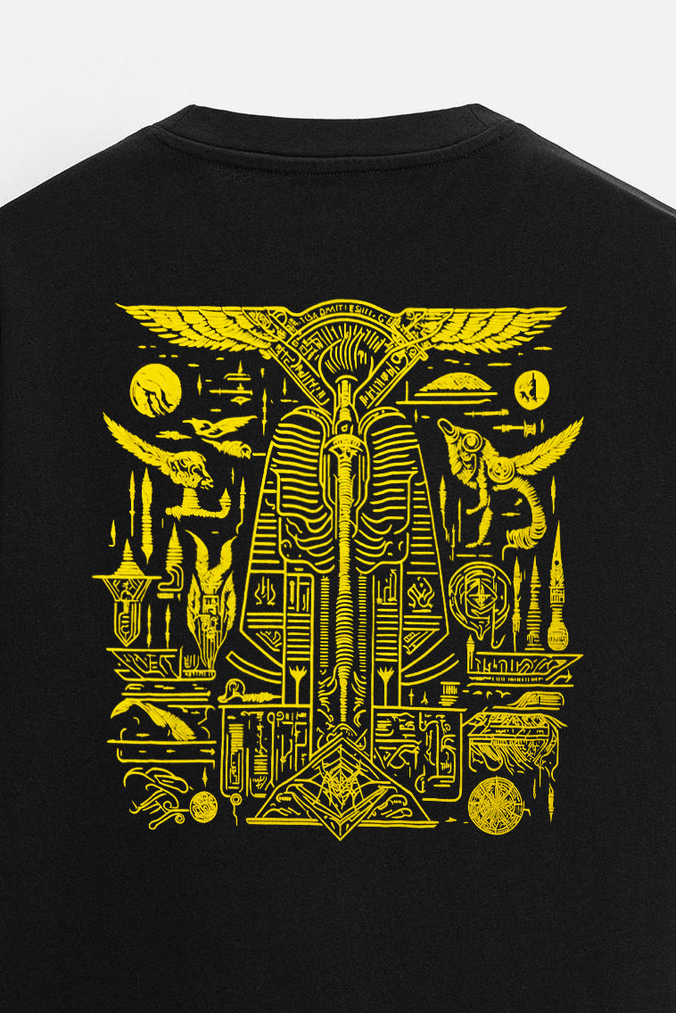 Oversize T-Shirt Egyptian Hieroglyph Baskılı