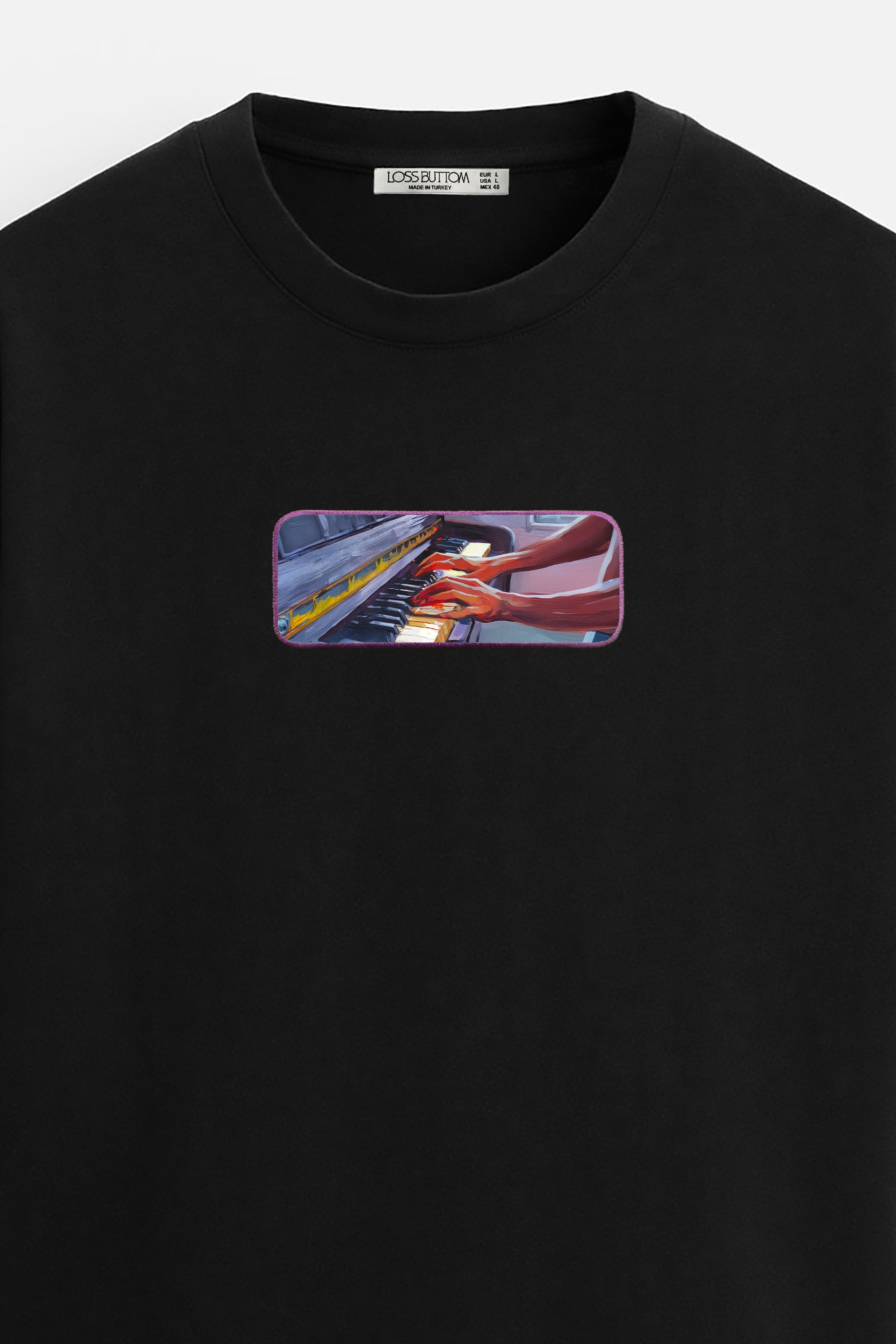 Oversize T-Shirt Piano Kenar Buttom Nakış