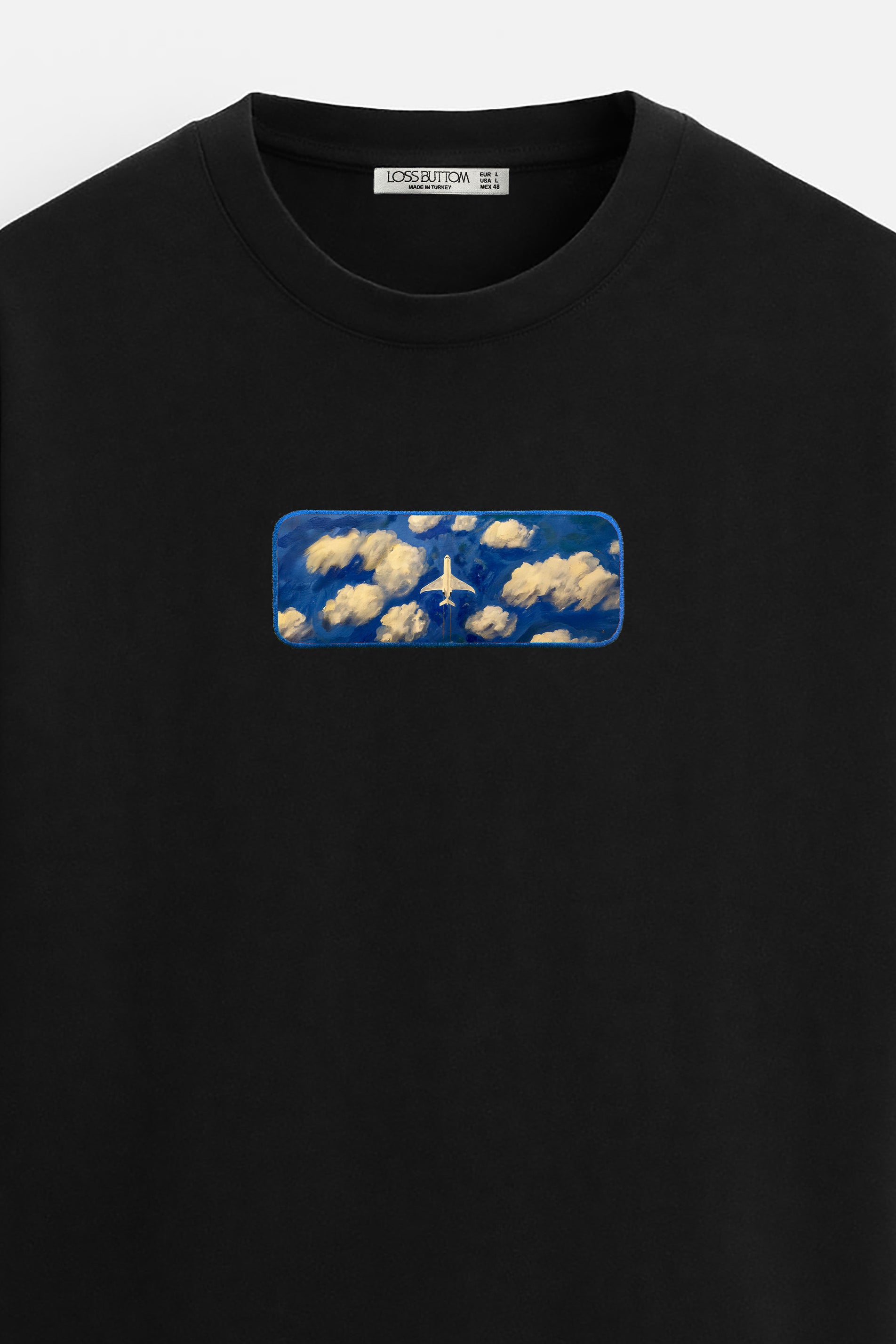 Oversize T-Shirt Plane Maldives Buttom Kenar Nakış