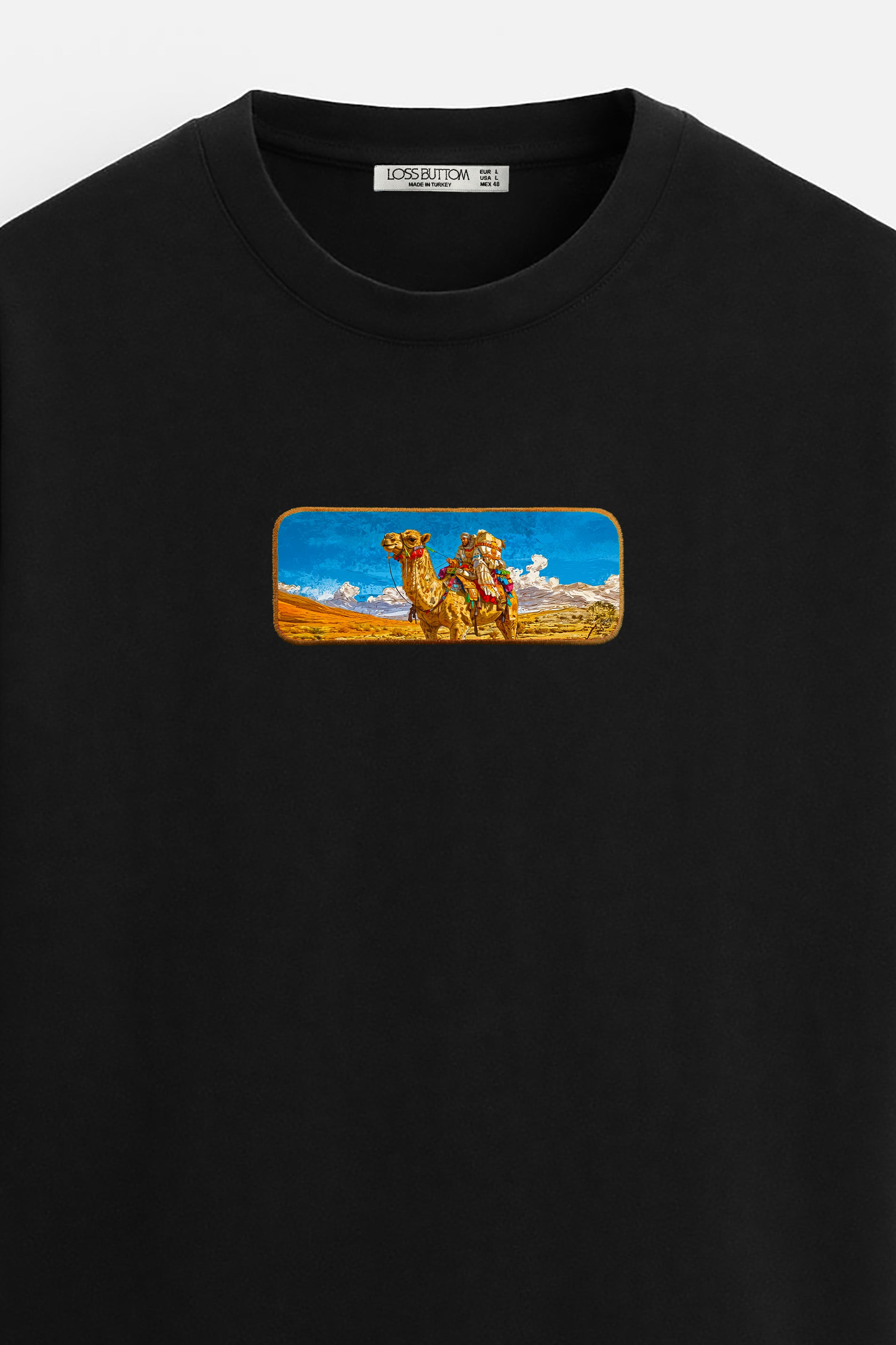 Oversize T-Shirt Camel Kenar Buttom Nakış
