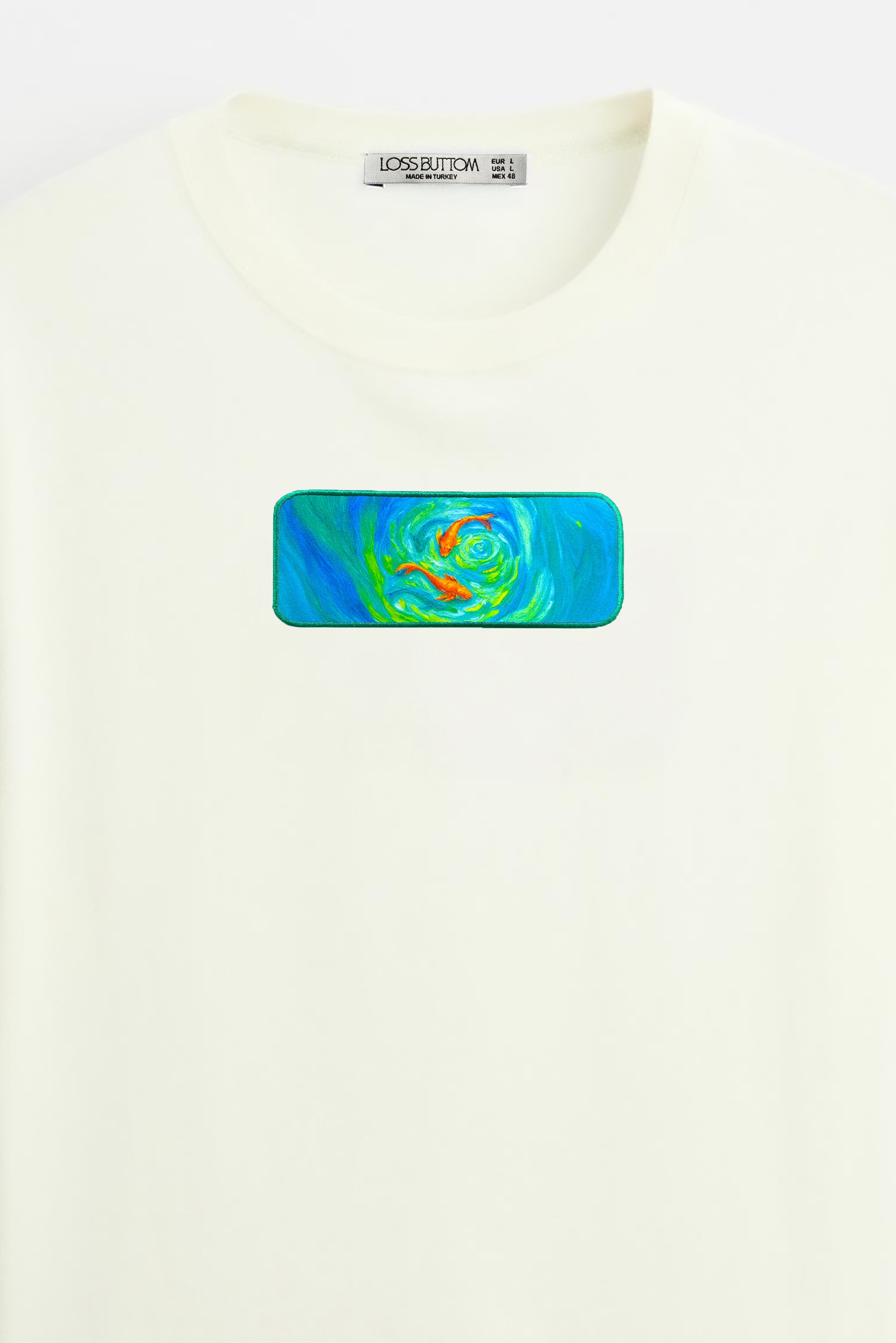 Oversize T-Shirt Three Fish Farm Kenar Buttom Nakış - Loss Buttom