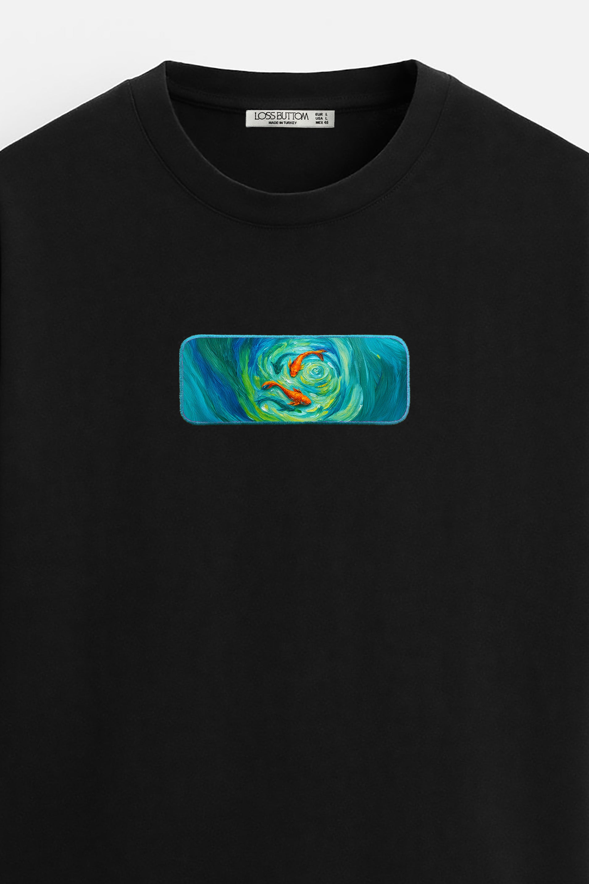 Oversize T-Shirt Three Fish Farm Kenar Buttom Nakış - Loss Buttom