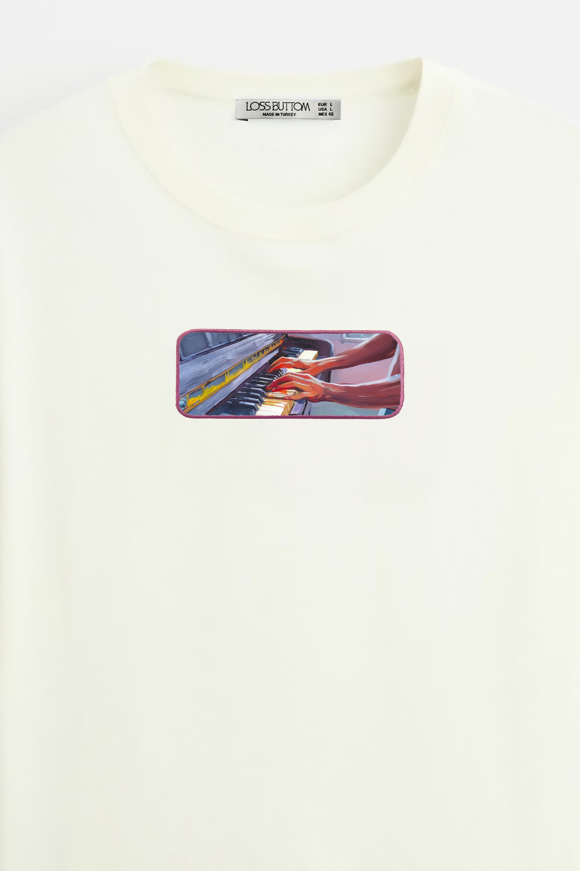 Oversize T-Shirt Piano Kenar Buttom Nakış