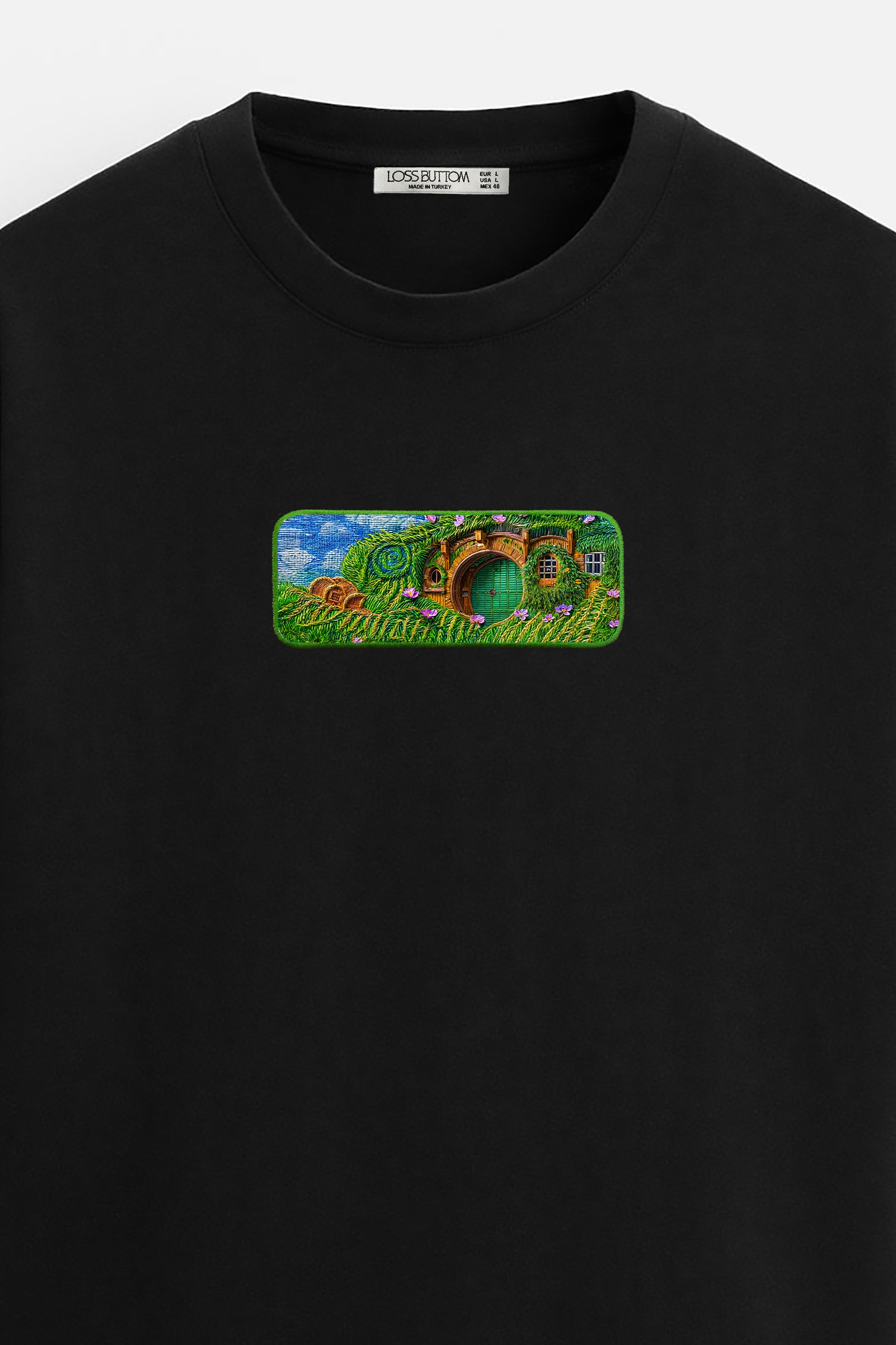 Oversize T-Shirt Hobbit Home Buttom Kenar Nakış