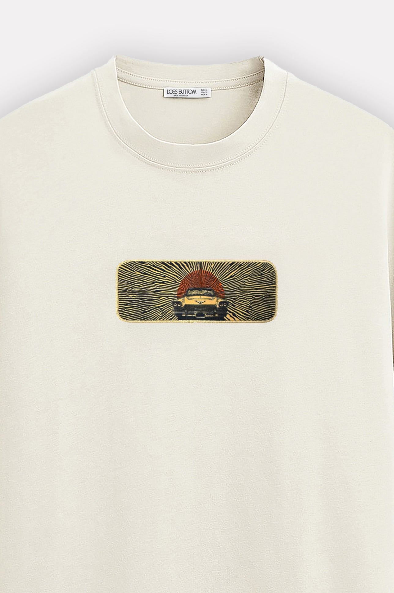 Ağır Kumaş Oversize T-Shirt Classic Car Kenar Buttom Nakış - Loss Buttom