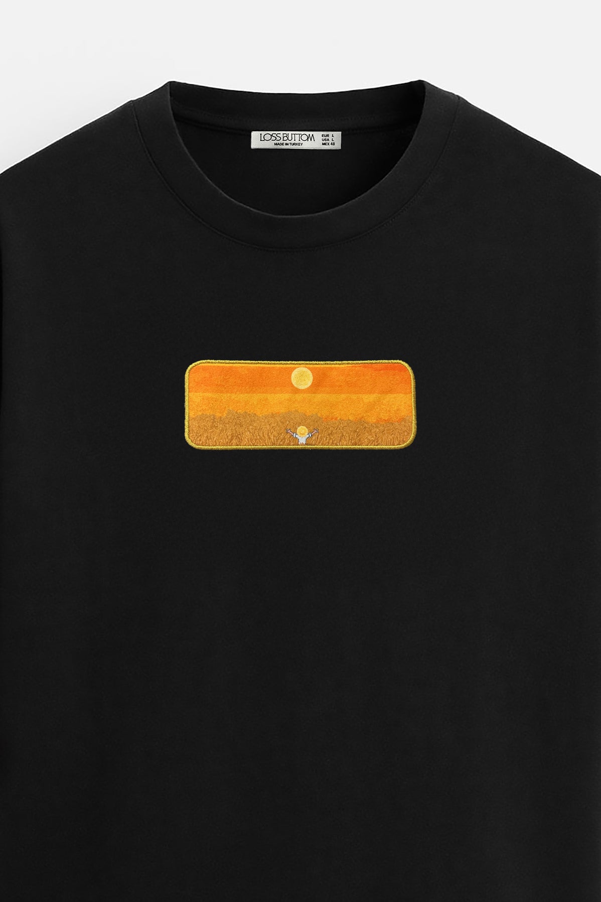 Ağır Kumaş Oversize T-Shirt Good Sun Kenar Buttom Nakış - Loss Buttom