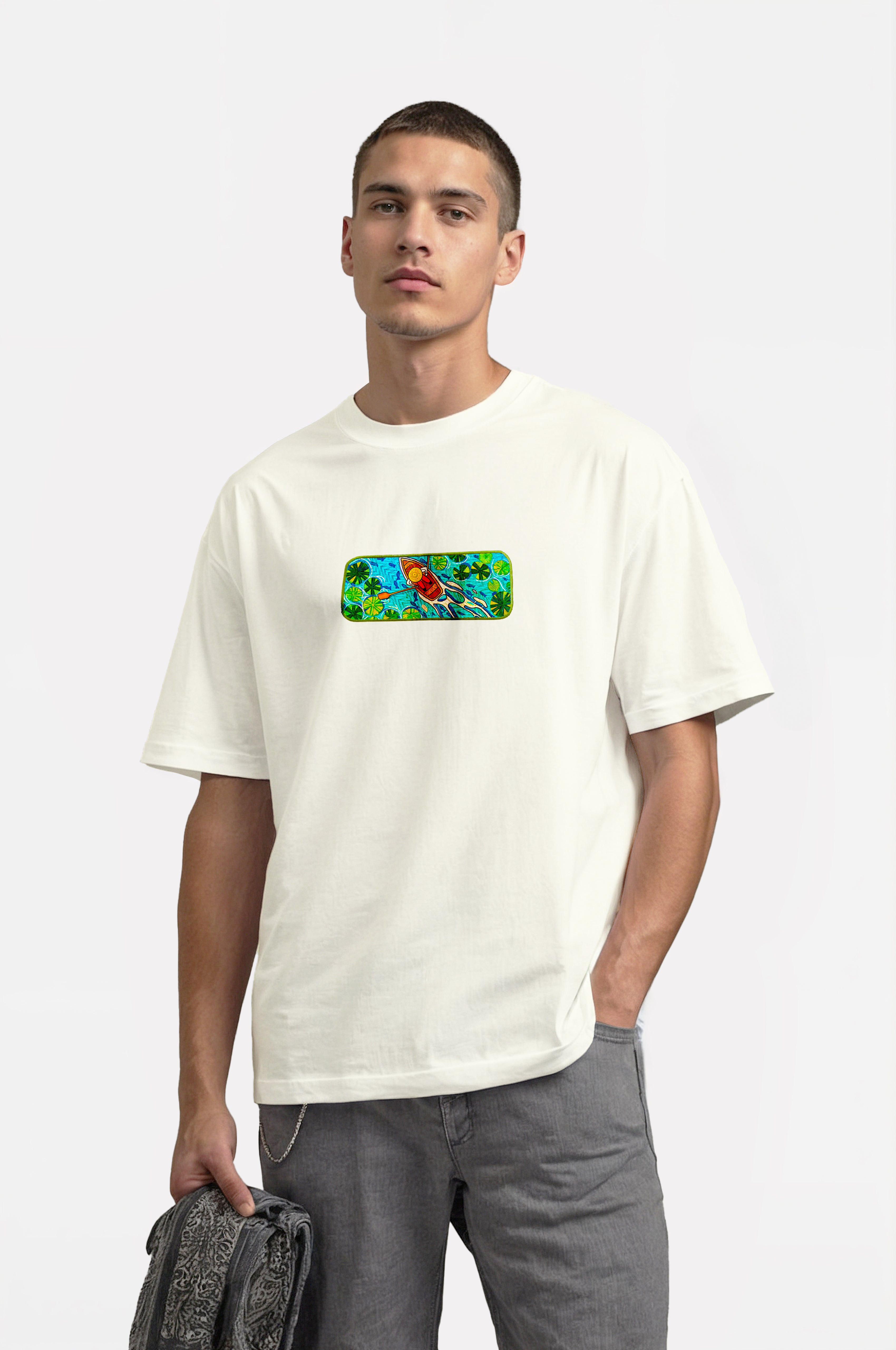 Oversize T-Shirt Green Dinghy Kenar Buttom Nakış