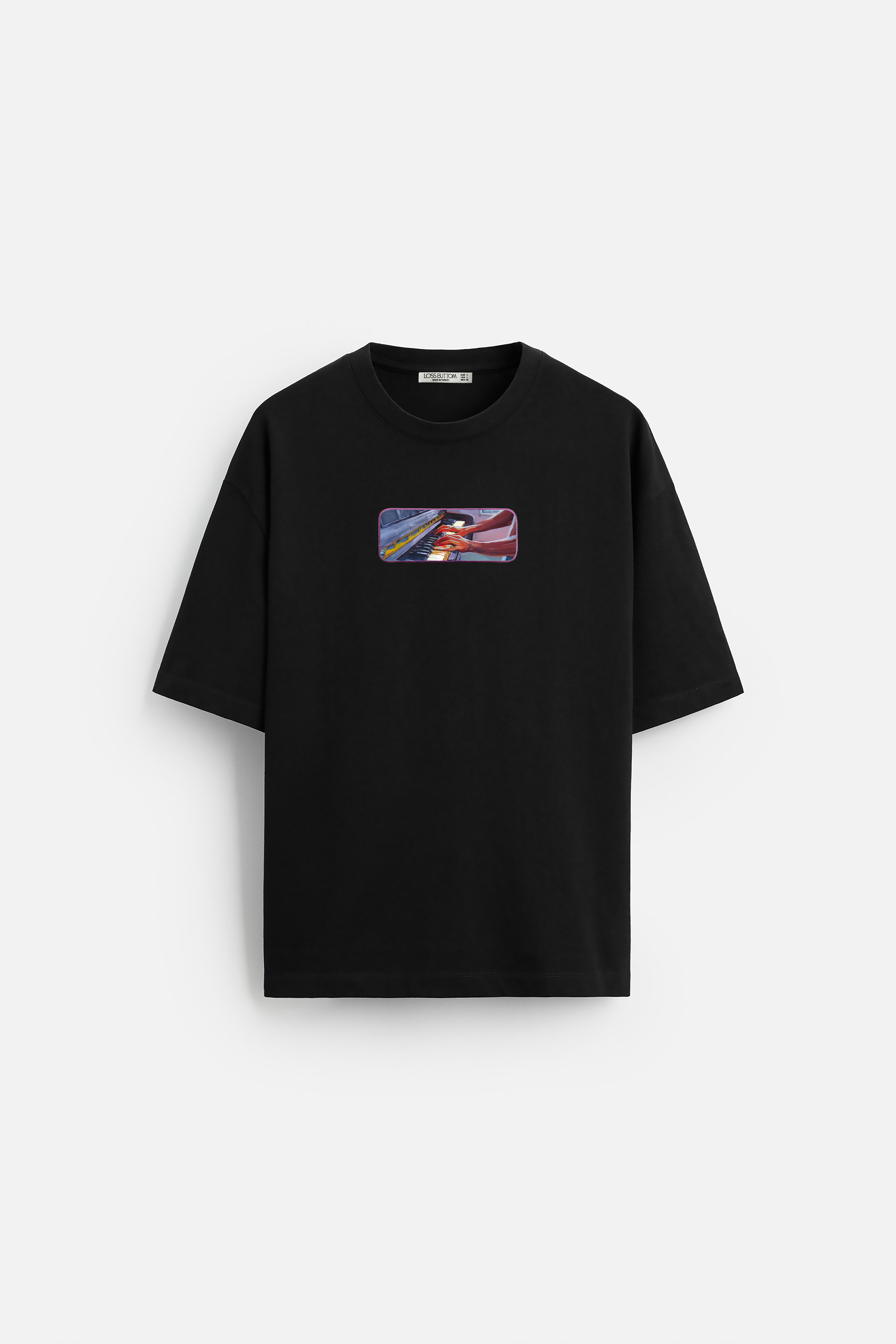 Oversize T-Shirt Piano Kenar Buttom Nakış