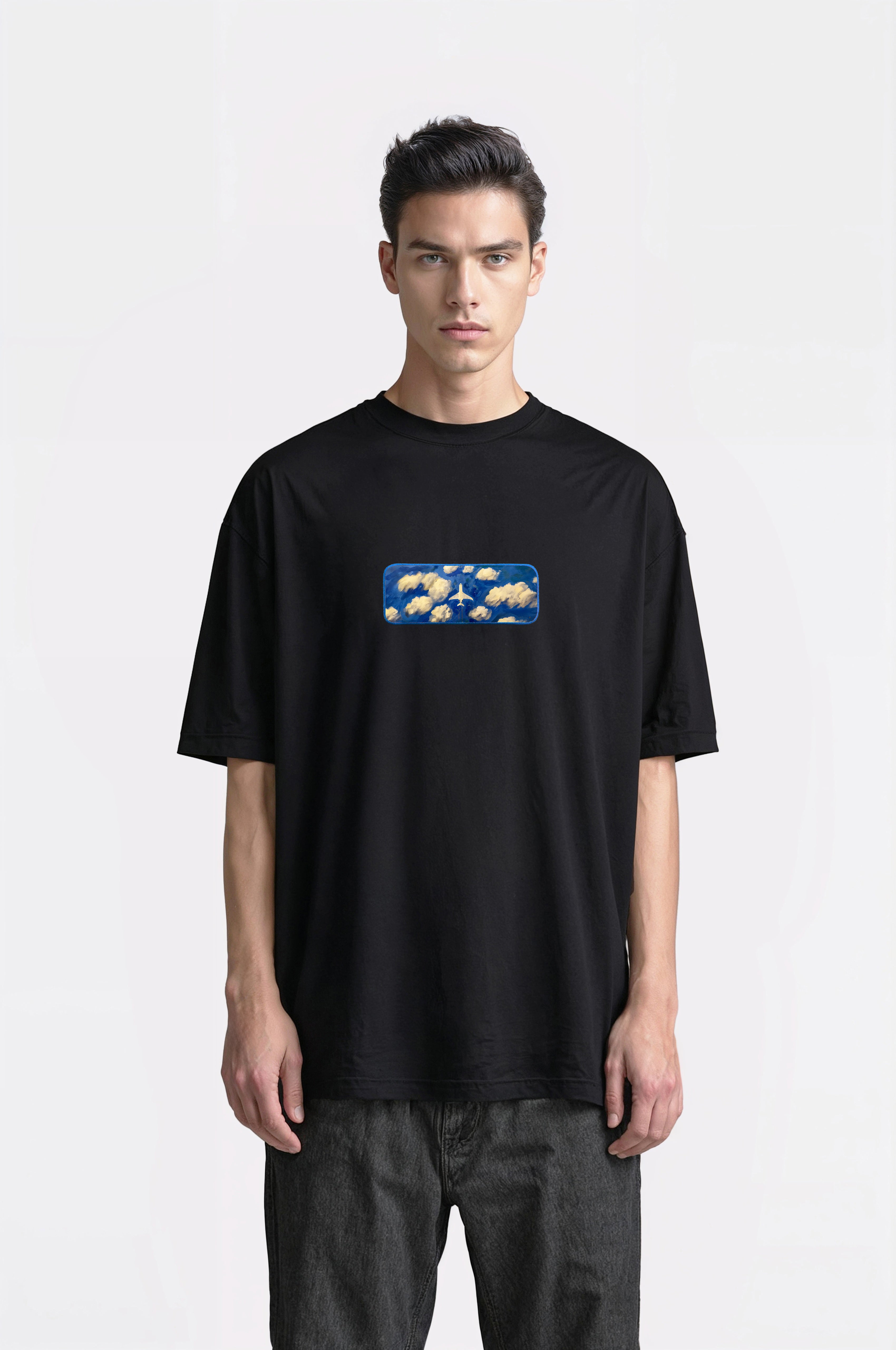 Oversize T-Shirt Plane Maldives Buttom Kenar Nakış