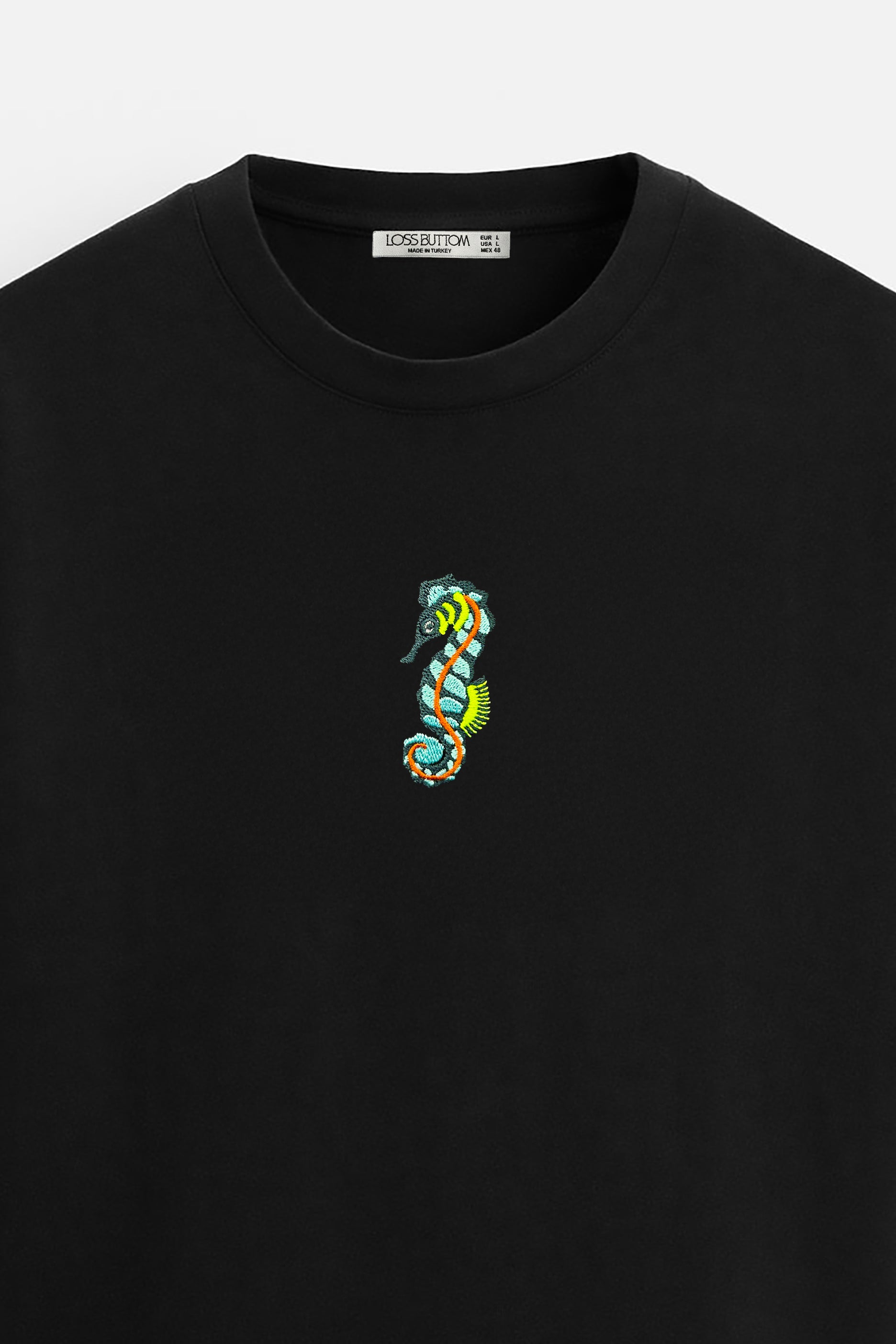 Oversize T-Shirt Sea Horse Kenar Buttom Nakış - Loss Buttom