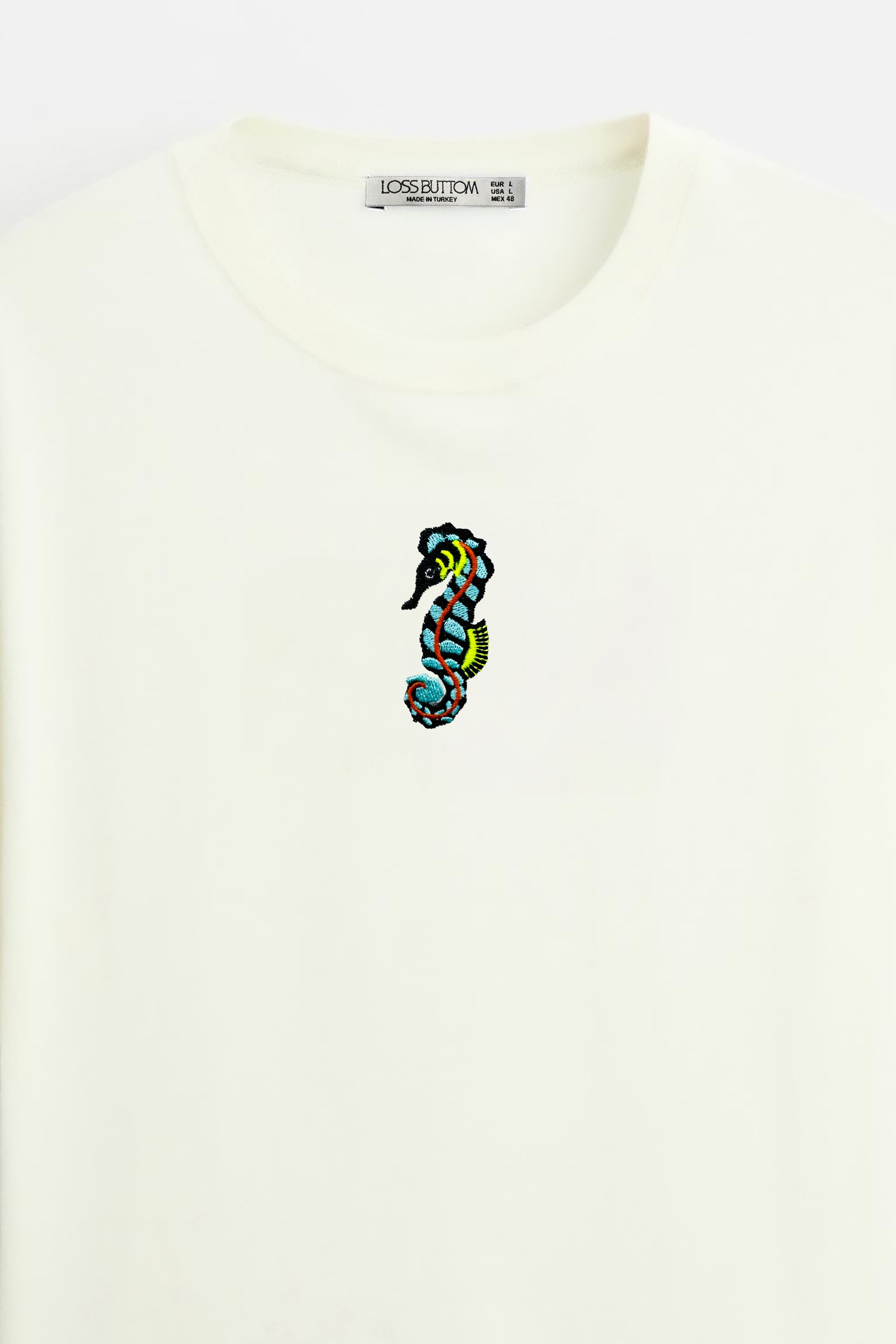 Oversize T-Shirt Sea Horse Kenar Buttom Nakış - Loss Buttom