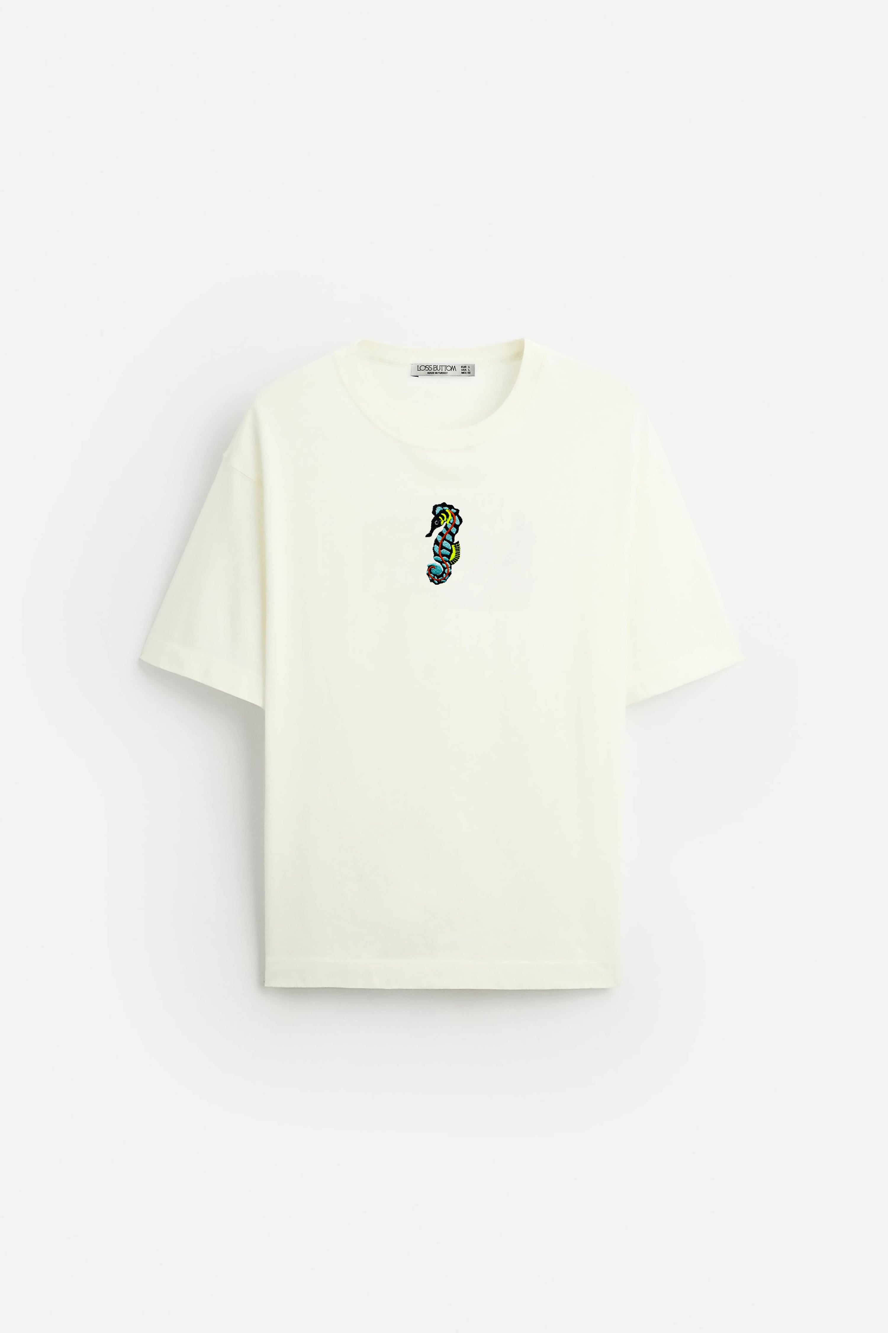 Oversize T-Shirt Sea Horse Kenar Buttom Nakış - Loss Buttom