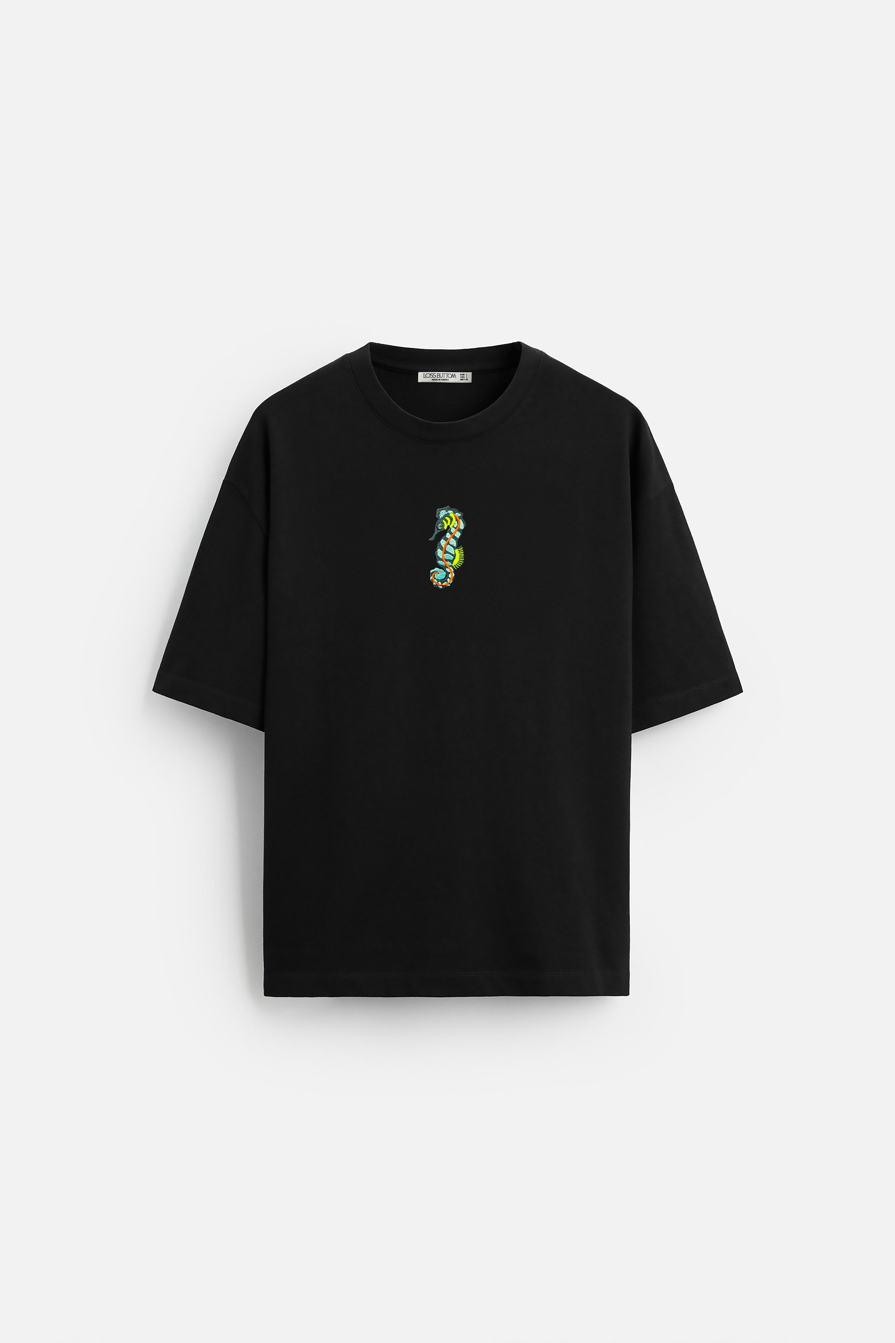 Oversize T-Shirt Sea Horse Kenar Buttom Nakış - Loss Buttom
