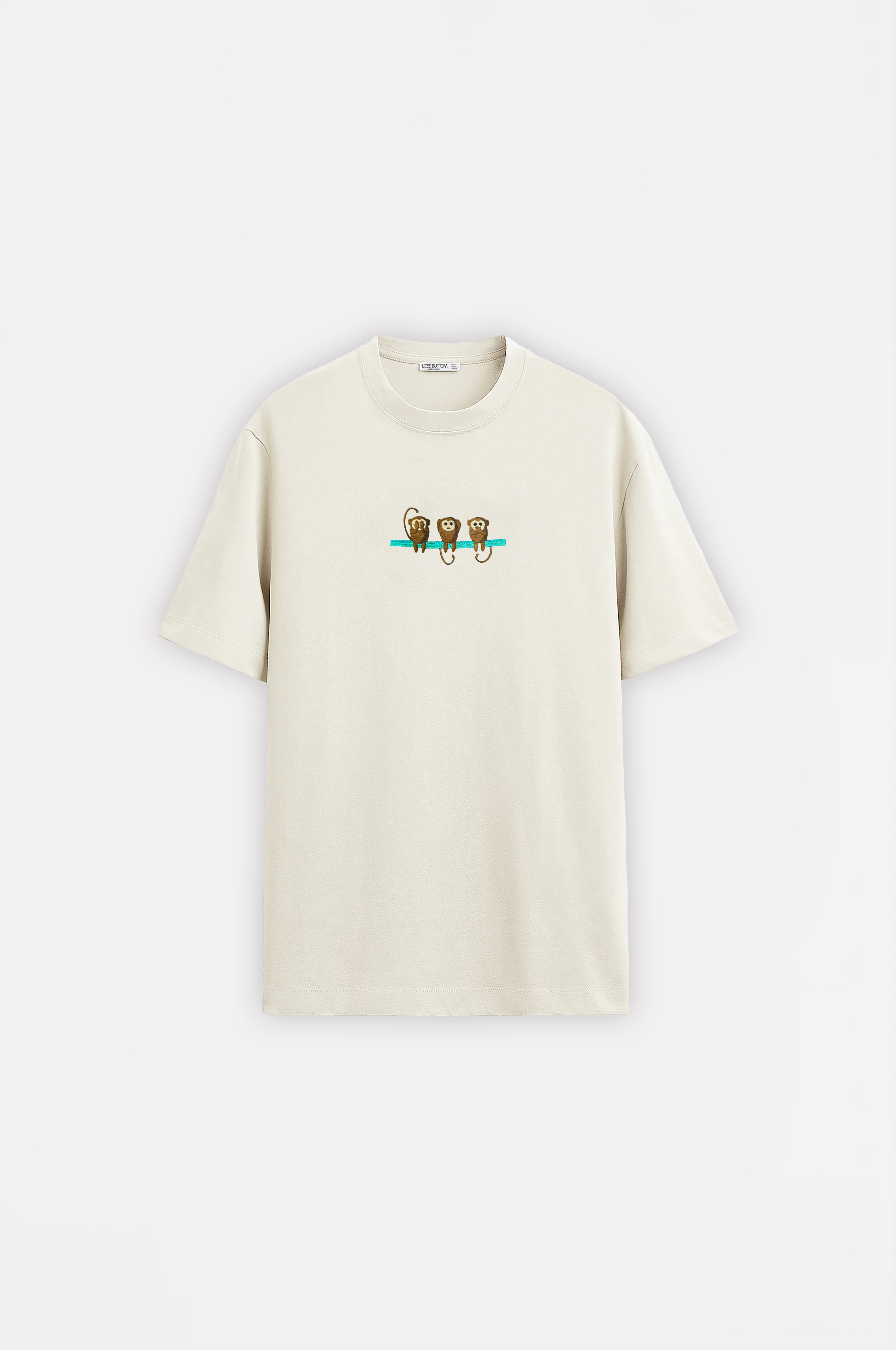 Ağır Kumaş Oversize T-Shirt Three Monkey Nakış