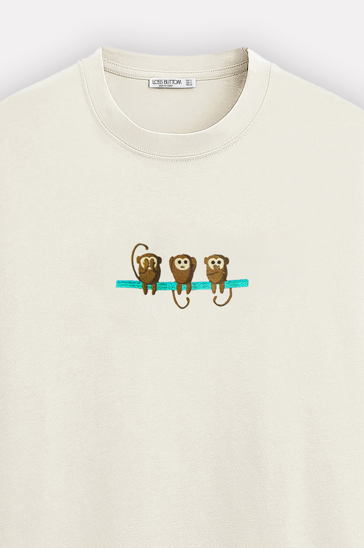 Ağır Kumaş Oversize T-Shirt Three Monkey Nakış
