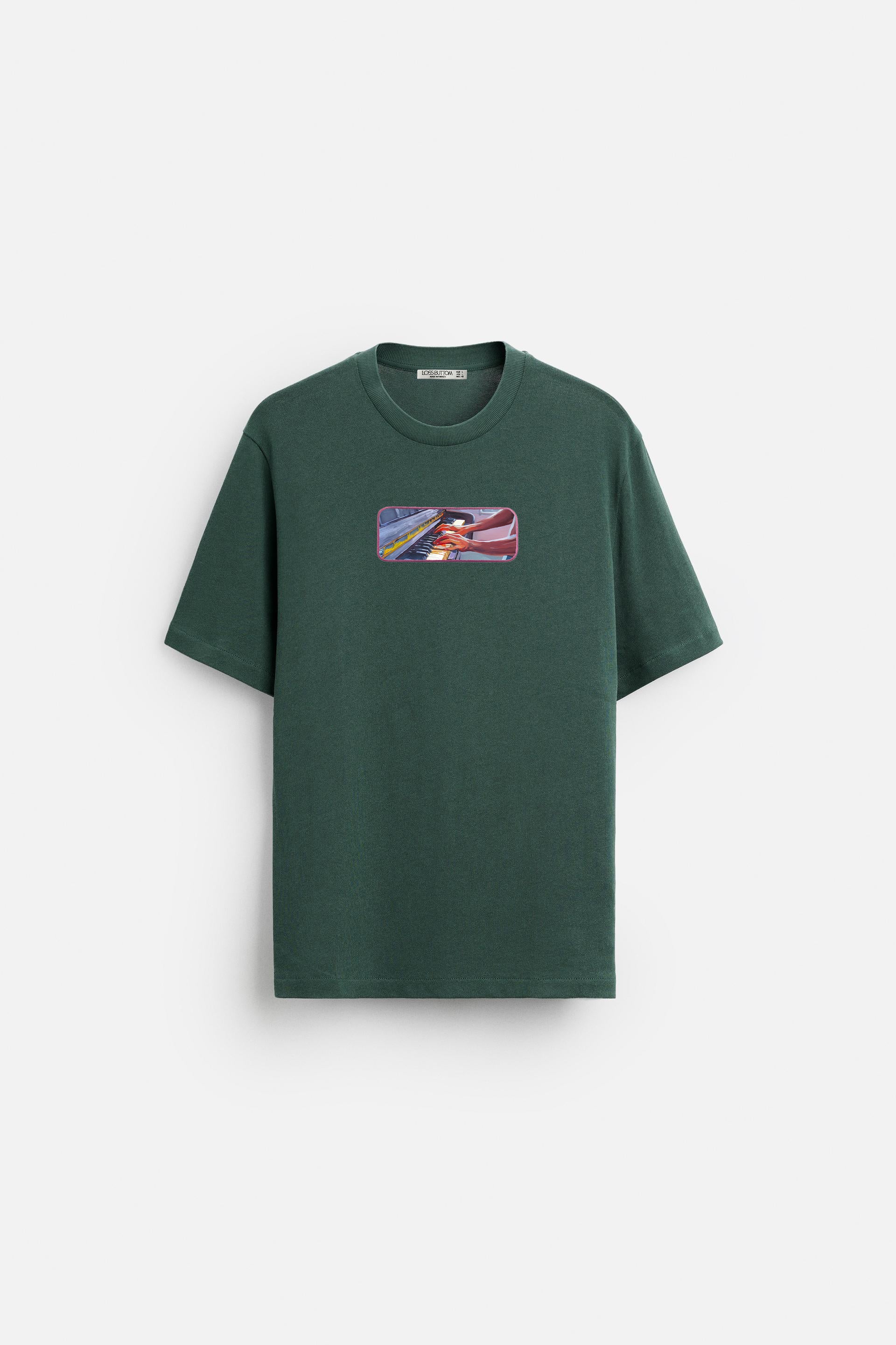 Oversize T-Shirt Piano Kenar Buttom Nakış