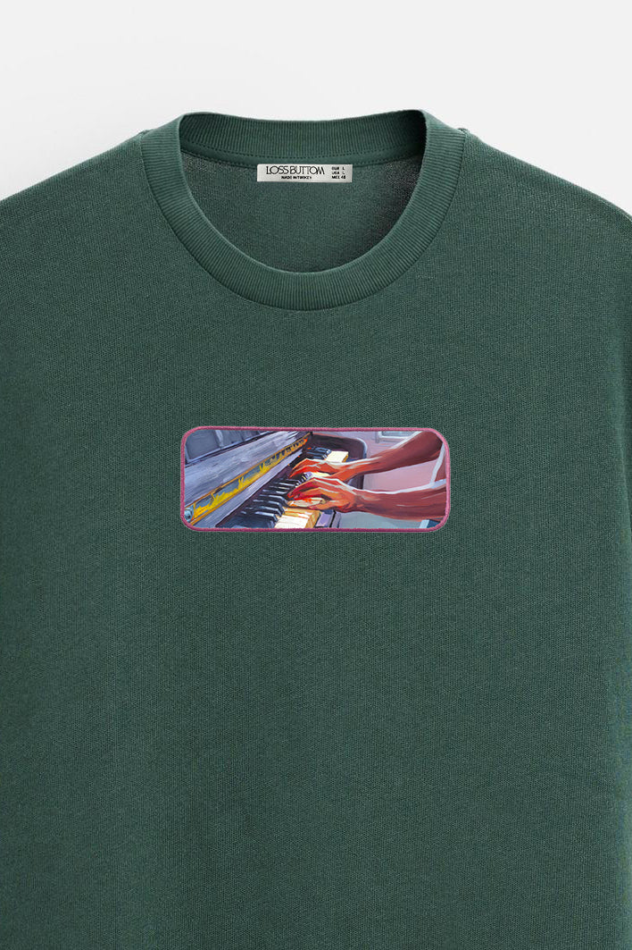 Oversize T-Shirt Piano Kenar Buttom Nakış