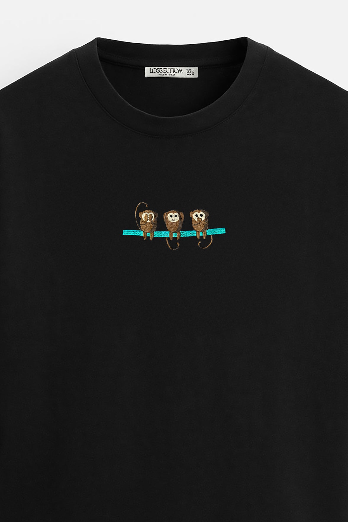 Ağır Kumaş Oversize T-Shirt Three Monkey Nakış