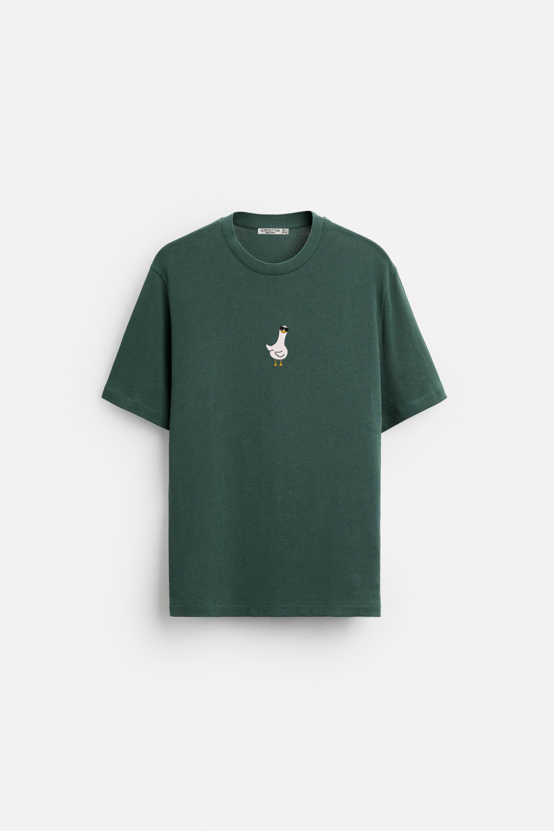 Oversize T-Shirt Goose With Glasses Nakış