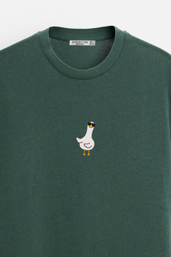 Oversize T-Shirt Goose With Glasses Nakış