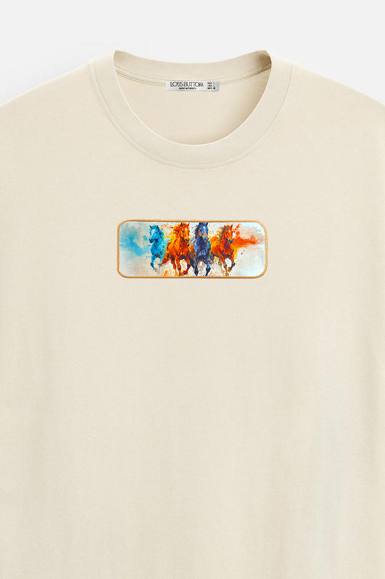 Oversize T-Shirt Horse's Kenar Buttom Nakış