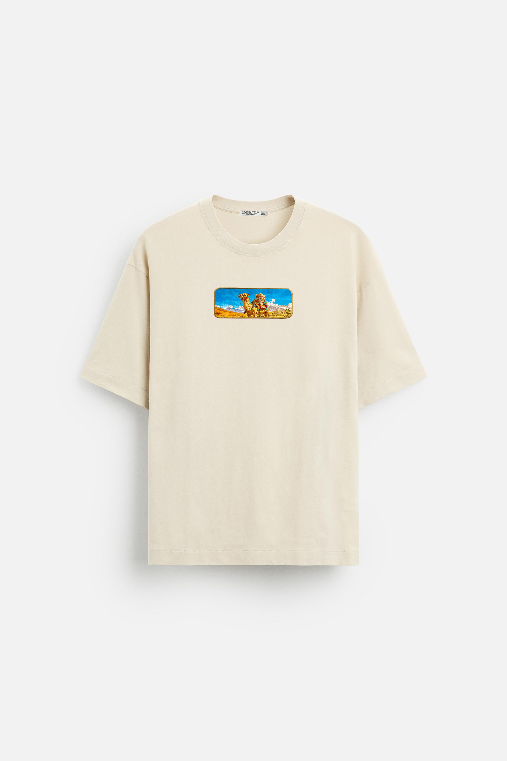 Oversize T-Shirt Camel Kenar Buttom Nakış
