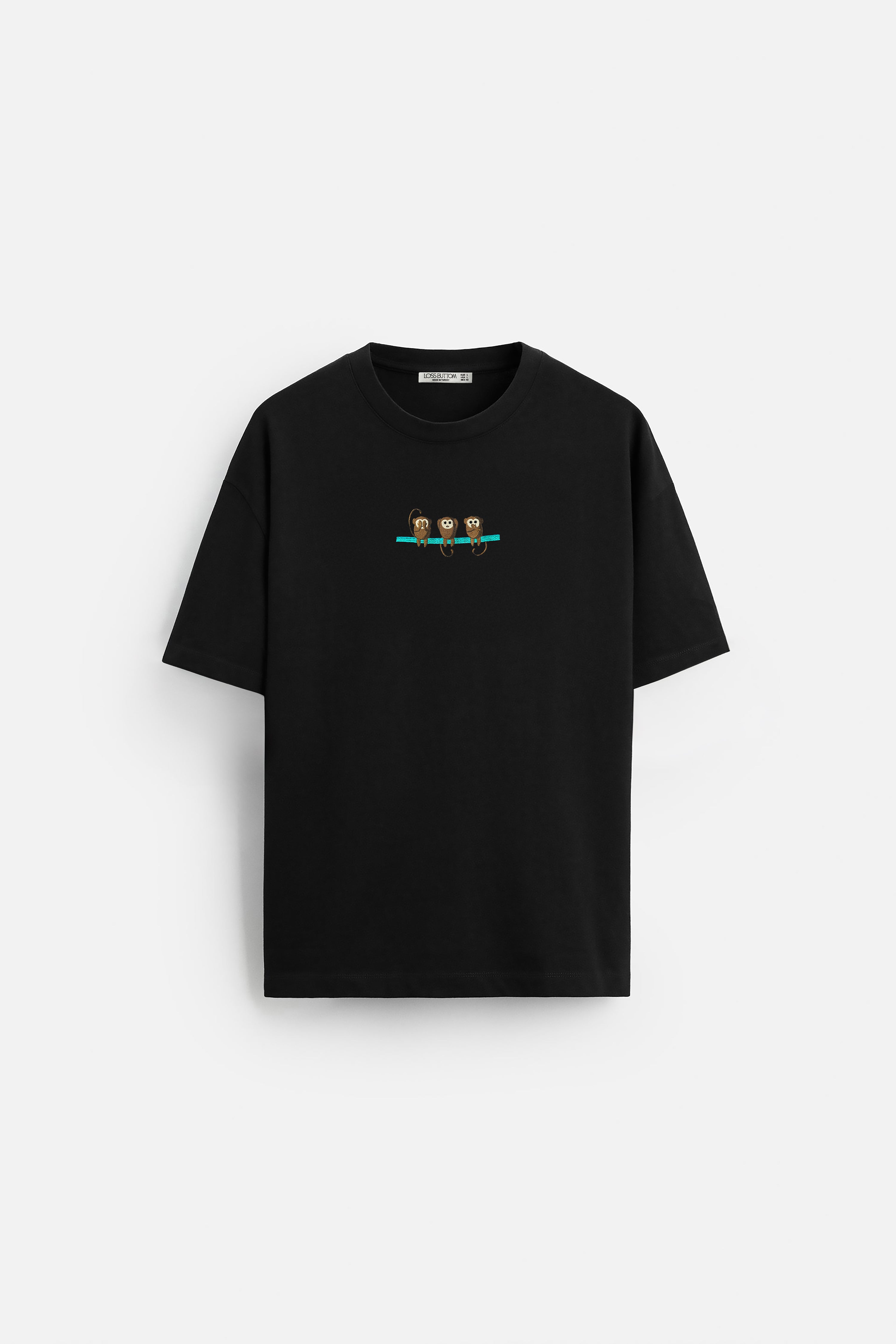 Ağır Kumaş Oversize T-Shirt Three Monkey Nakış