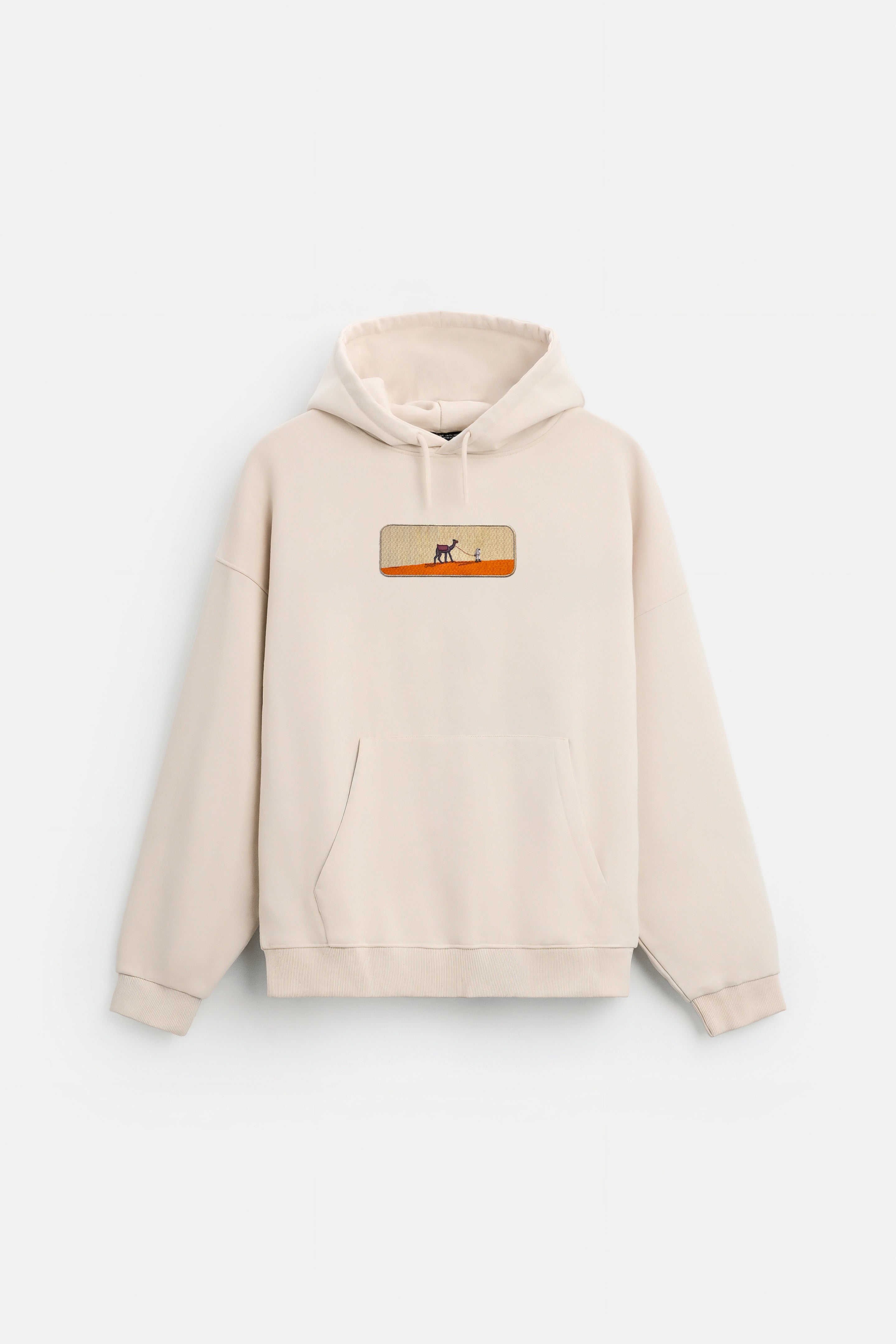 Oversize Hoodie Camel Kenar Buttom Nakış